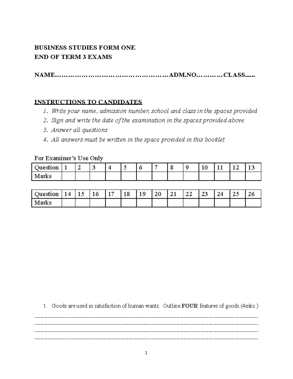 BST QS F1 TERM 3 EXAM 2021 - BUSINESS STUDIES FORM ONE END OF TERM 3 ...