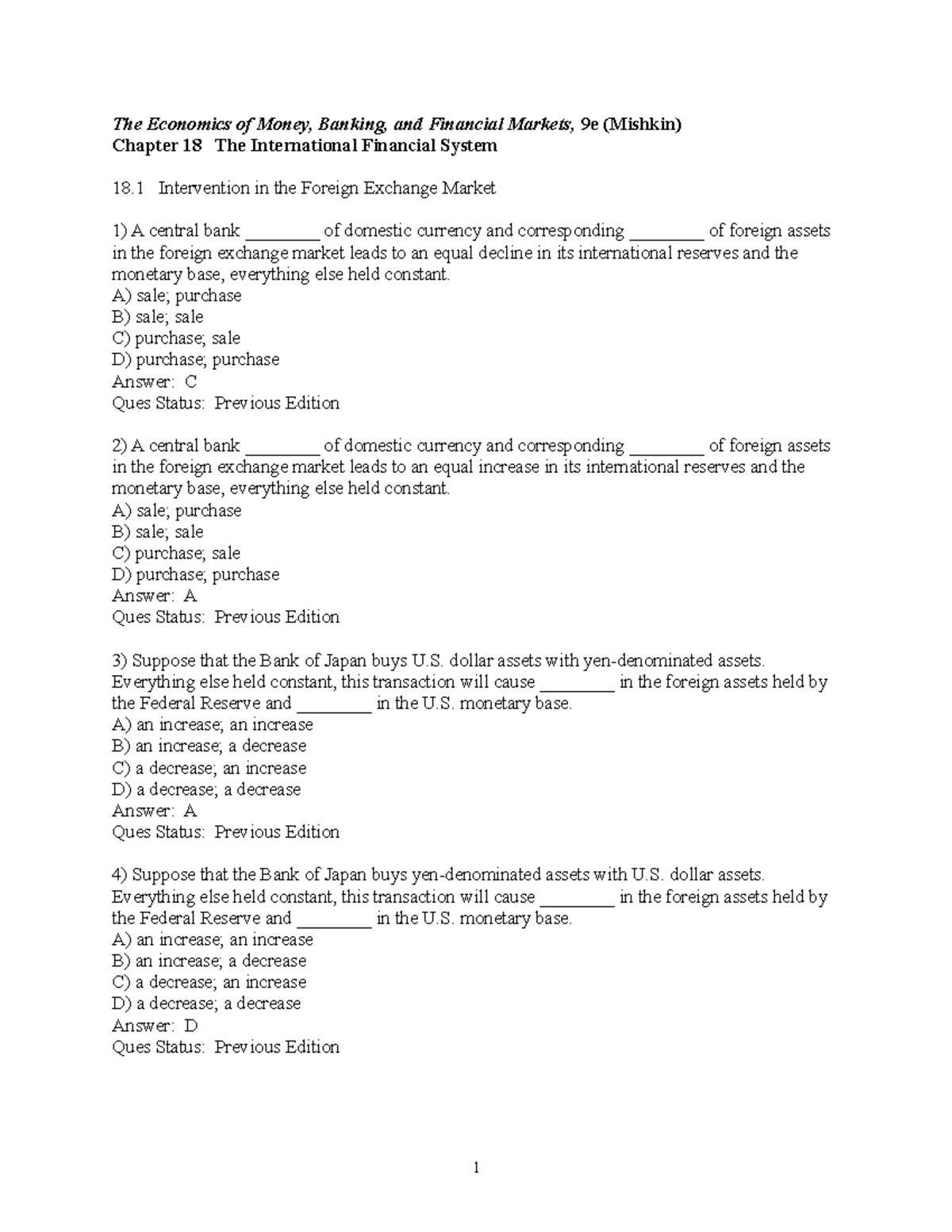 Chap18 - Chapter 18 Test Bank - The Economics Of Money, Banking, And ...