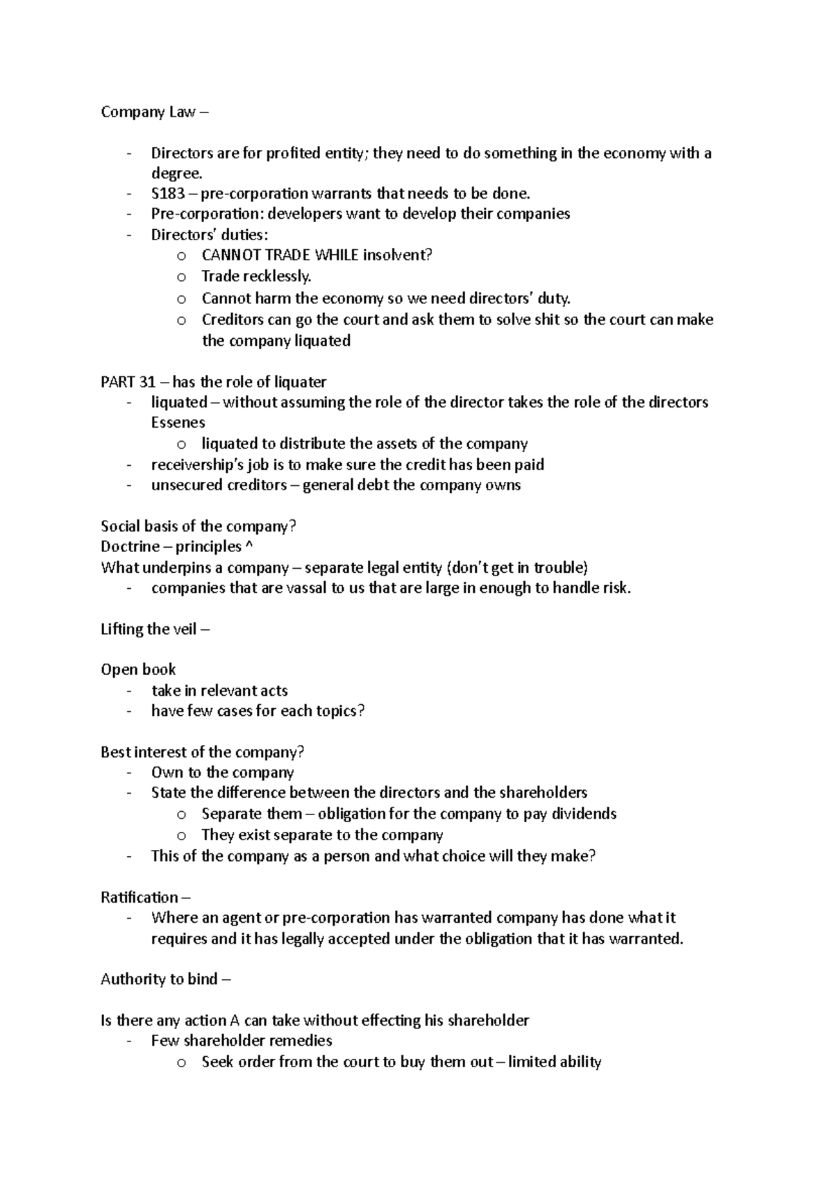 Company law exam notes - exam tips - Company Law – Directors are for ...