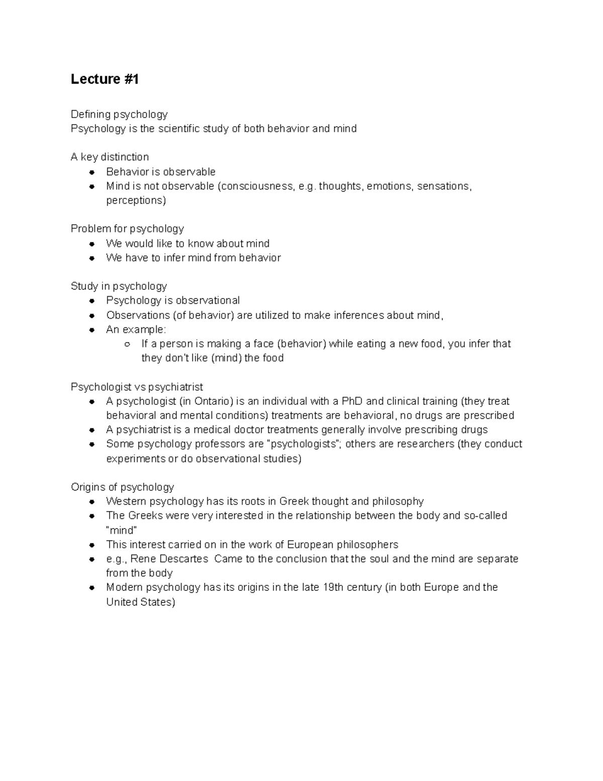 PSY 1101 Notes - Lecture Defining Psychology Psychology Is The ...