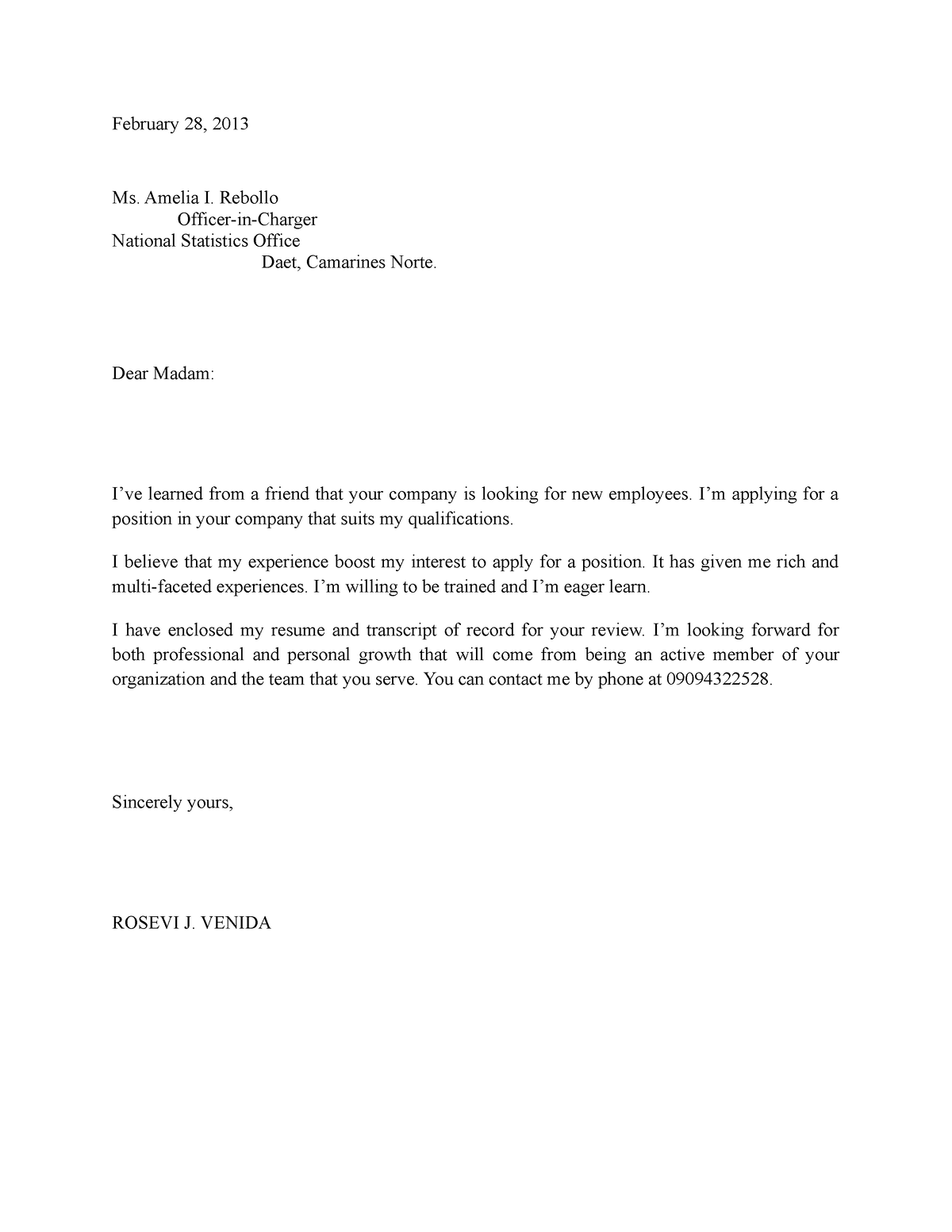 Dear Sir - Letter - February 28, 2013 Ms. Amelia I. Rebollo Officer-in ...