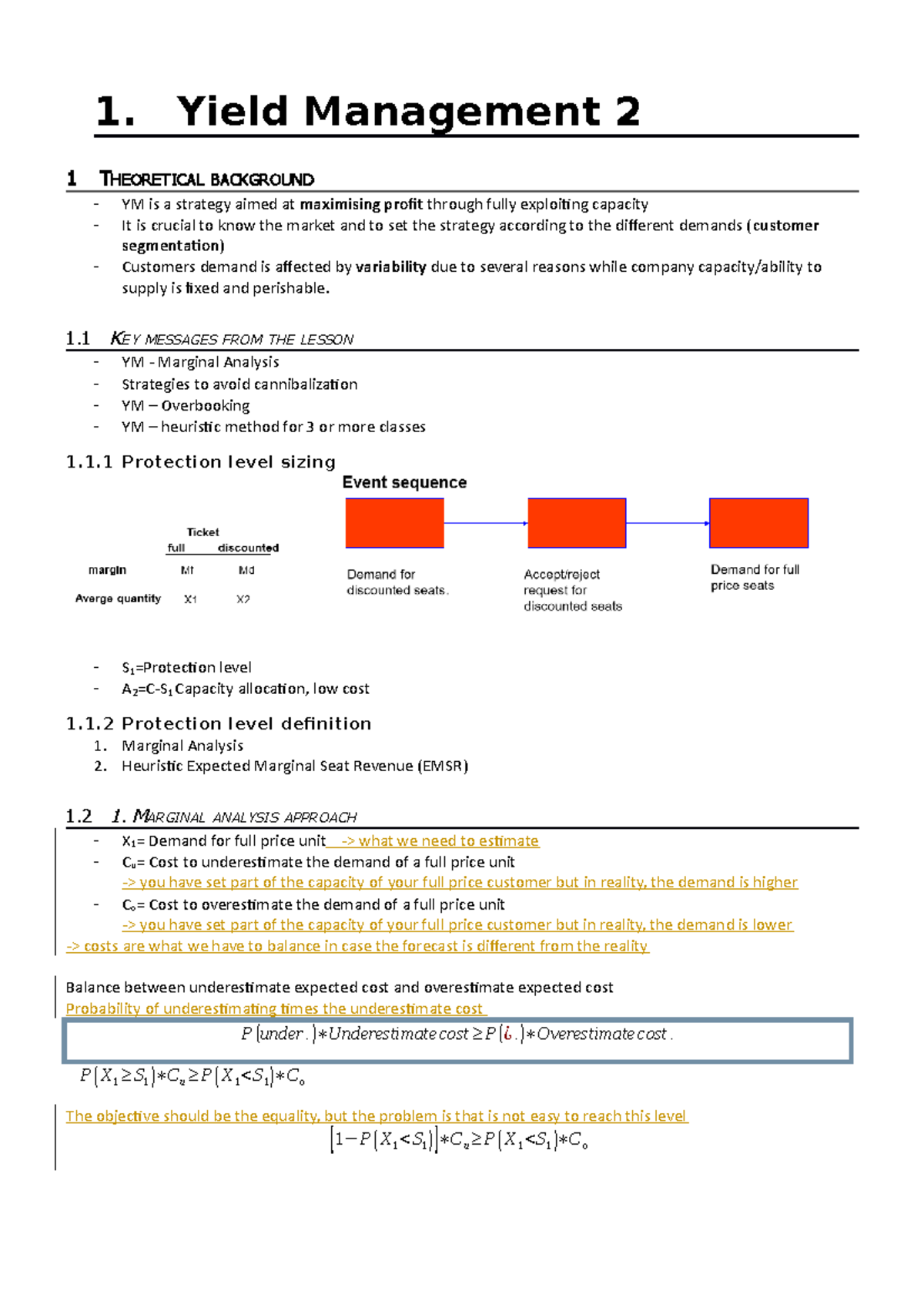 YM2-yield management part 2 - 1. Yield Management 2 1 THEORETICAL ...