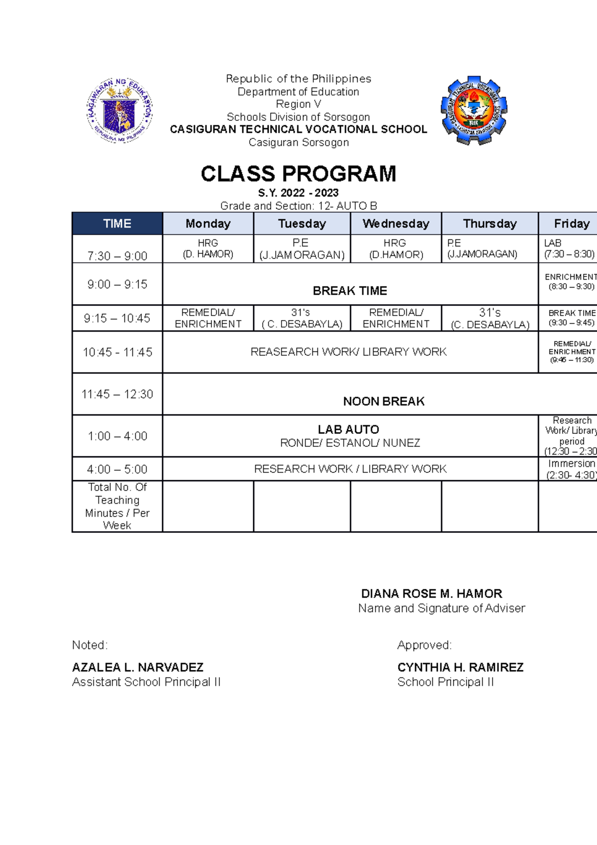 Class- Program - It is effective - Republic of the Philippines ...