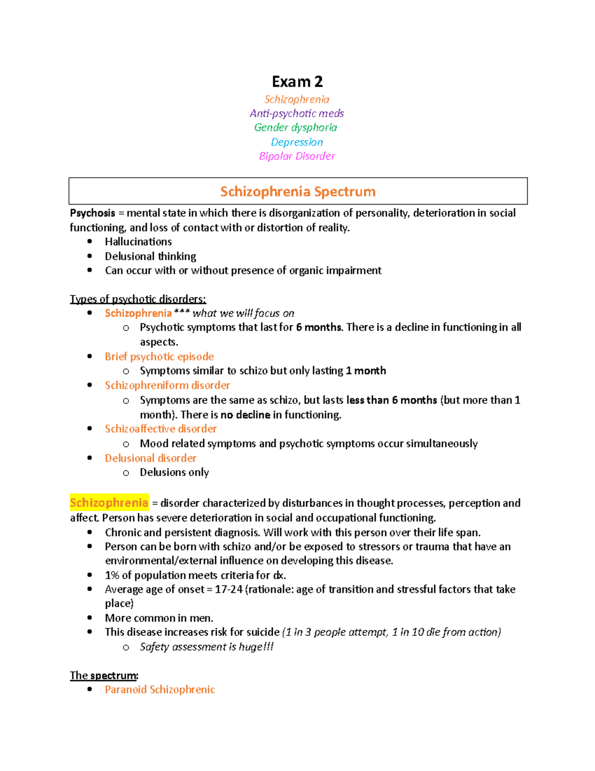 Exam 2 notes - Study guide for mental health exam 2 - Exam 2 ...