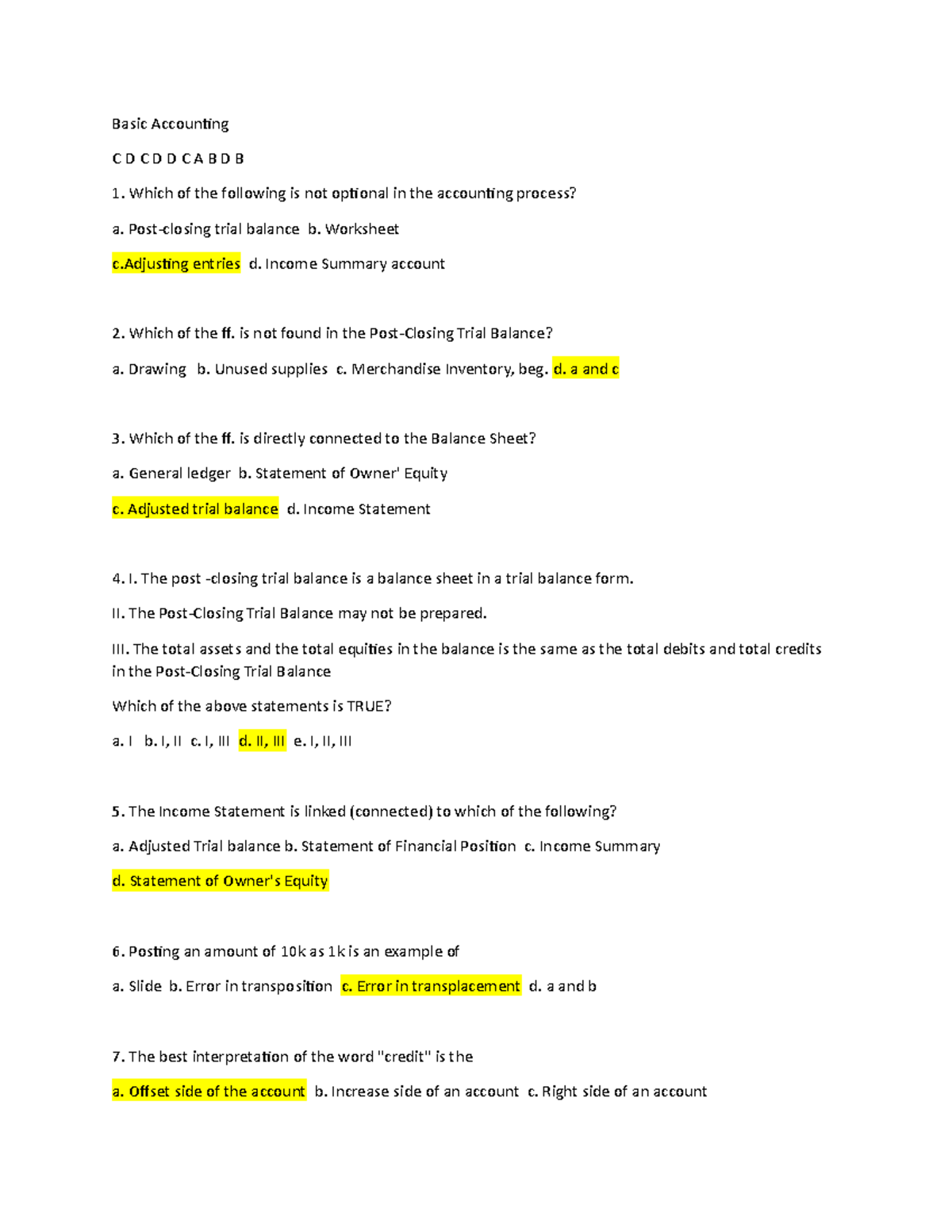Basic Accounting Short Quiz Retained Earnings, Adjusting Entries, Conceptual Framework Basic