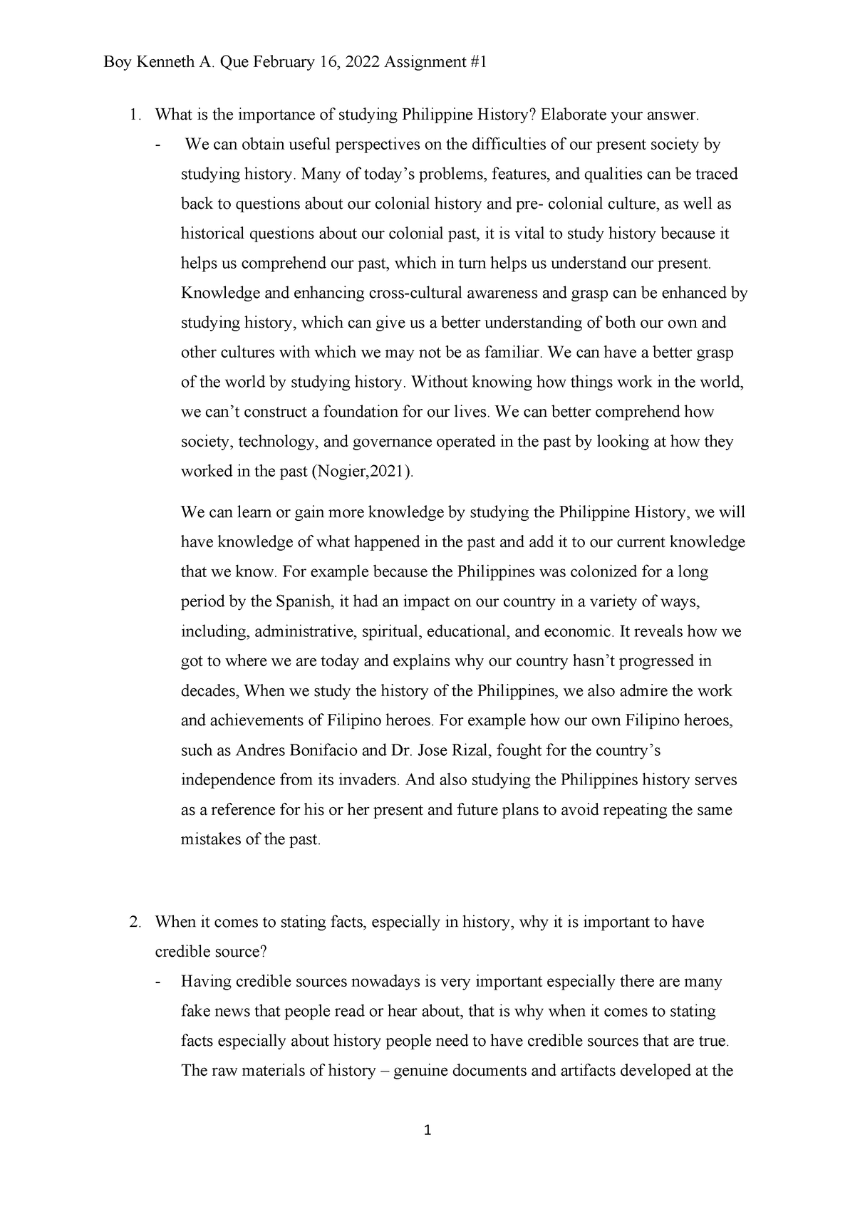 Que- GEC5-Assigntment 1 - What is the importance of studying Philippine ...