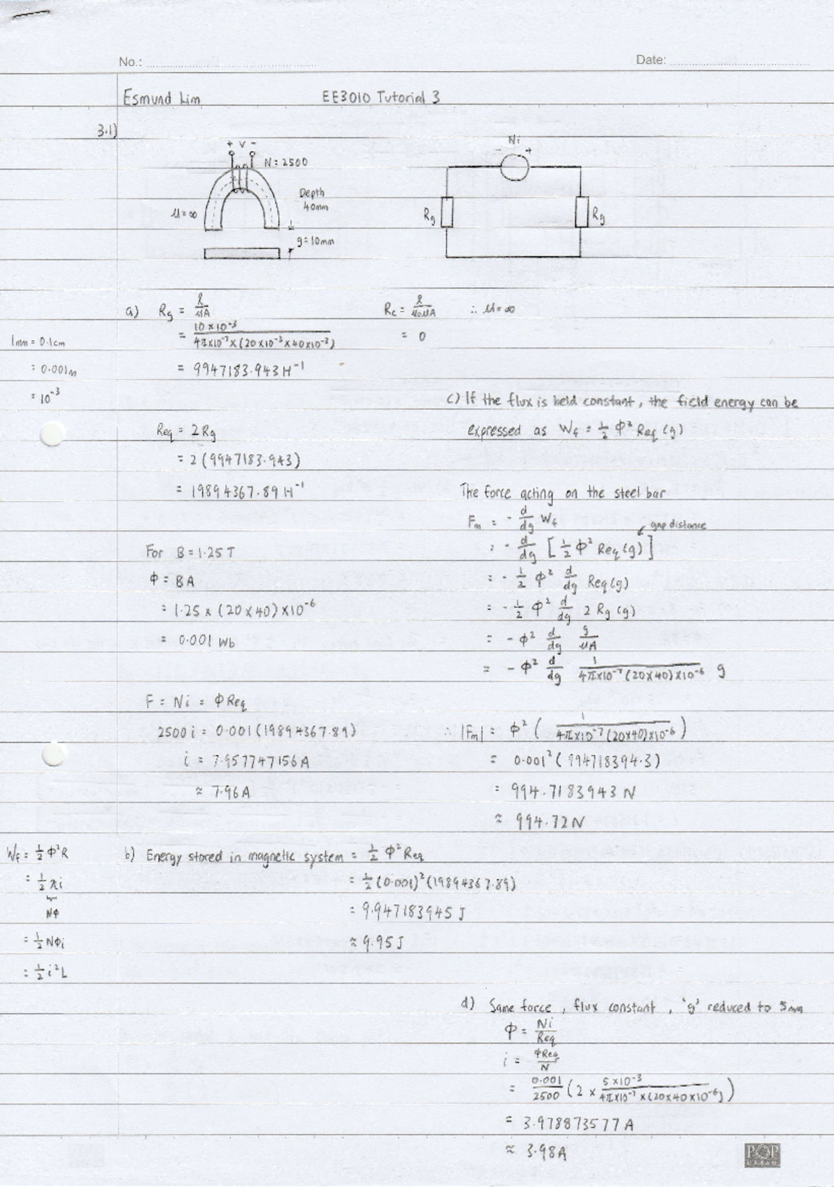 Electrical Devices And Machines Tutorial 3 Solution Ee3010 Studocu