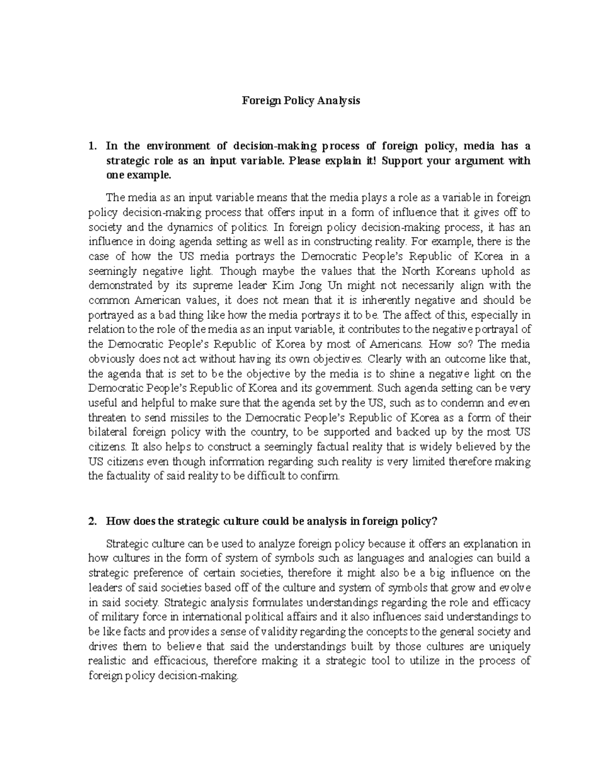 KLN UTS Foreign Policy Analysis Midterm Foreign Policy Analysis In