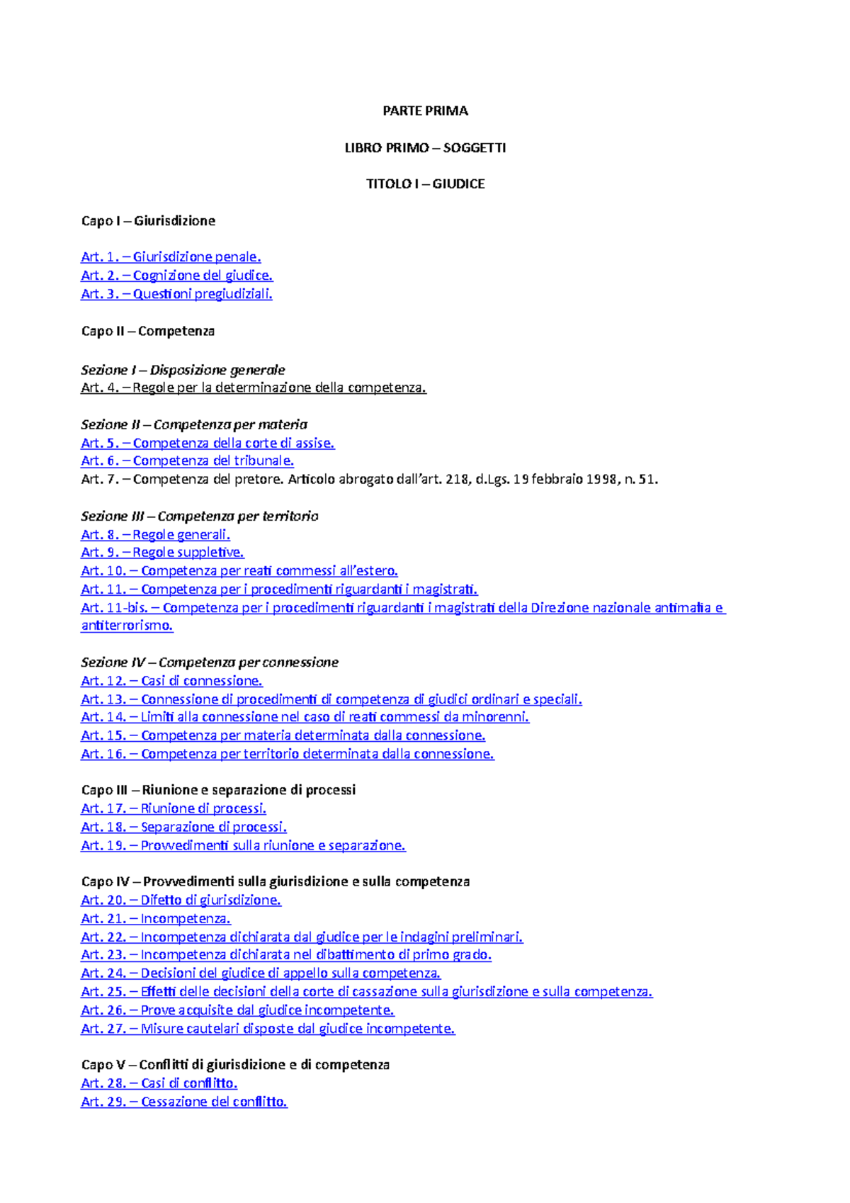 Codice schema Riassunto PARTE PRIMA LIBRO PRIMO SOGGETTI TITOLO I