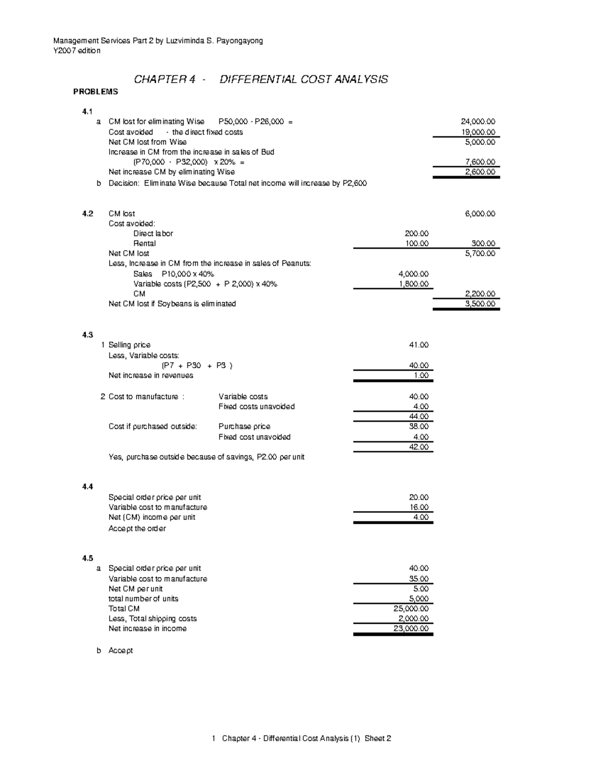 Toaz Differential cost analysis by Payongayong Practice set best for