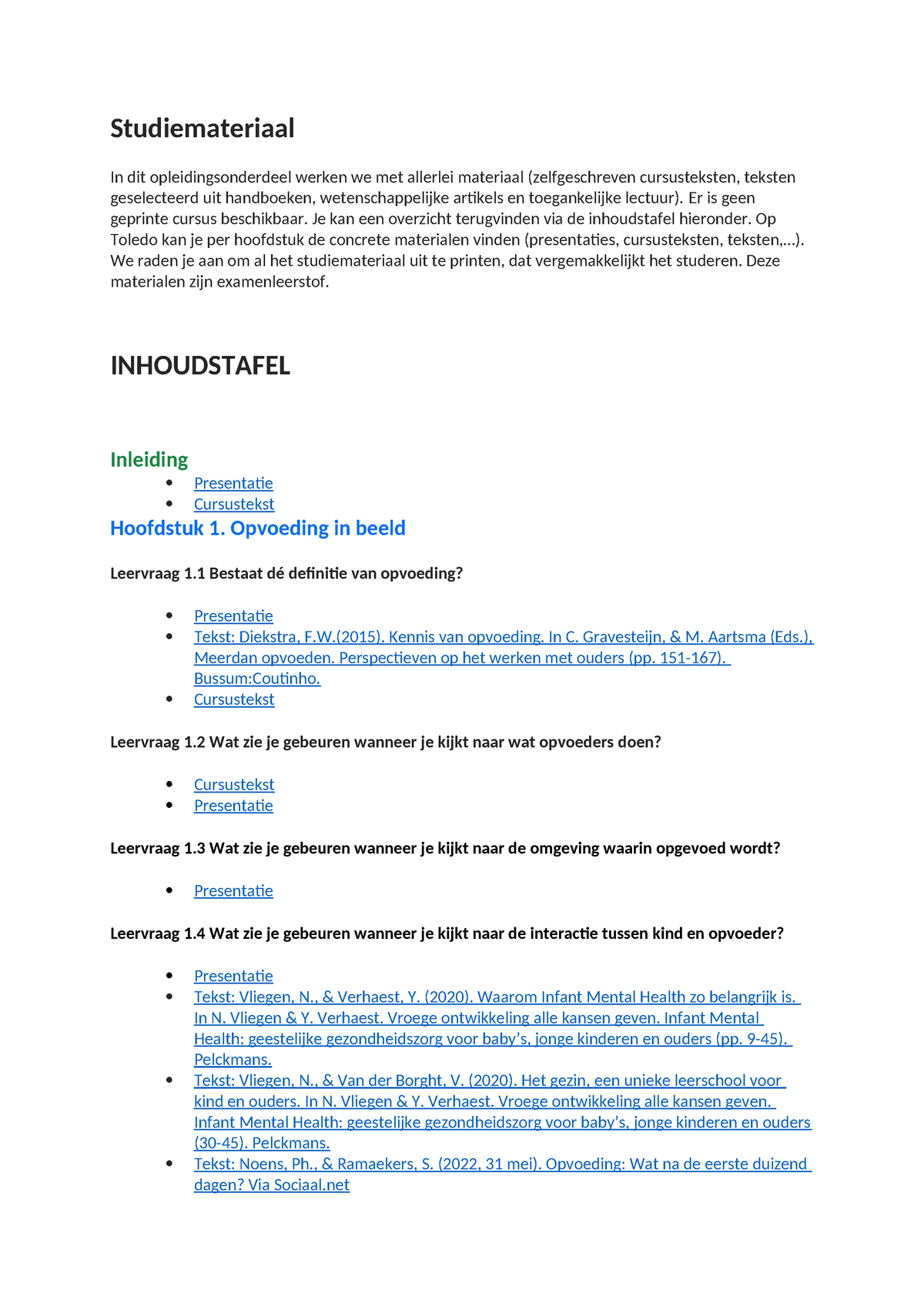 Inhoudstafel Voor Toledo - Studiemateriaal In Dit Opleidingsonderdeel ...