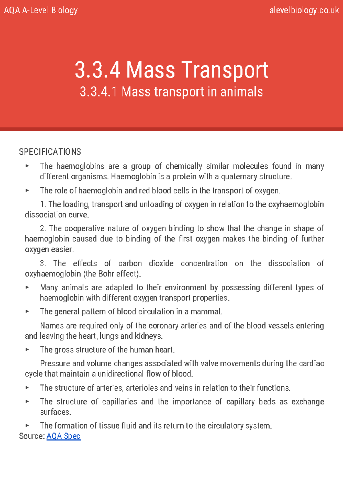 AQA AS Biology 3.3.4 - Mass transport - AQA A-Level Biology ...