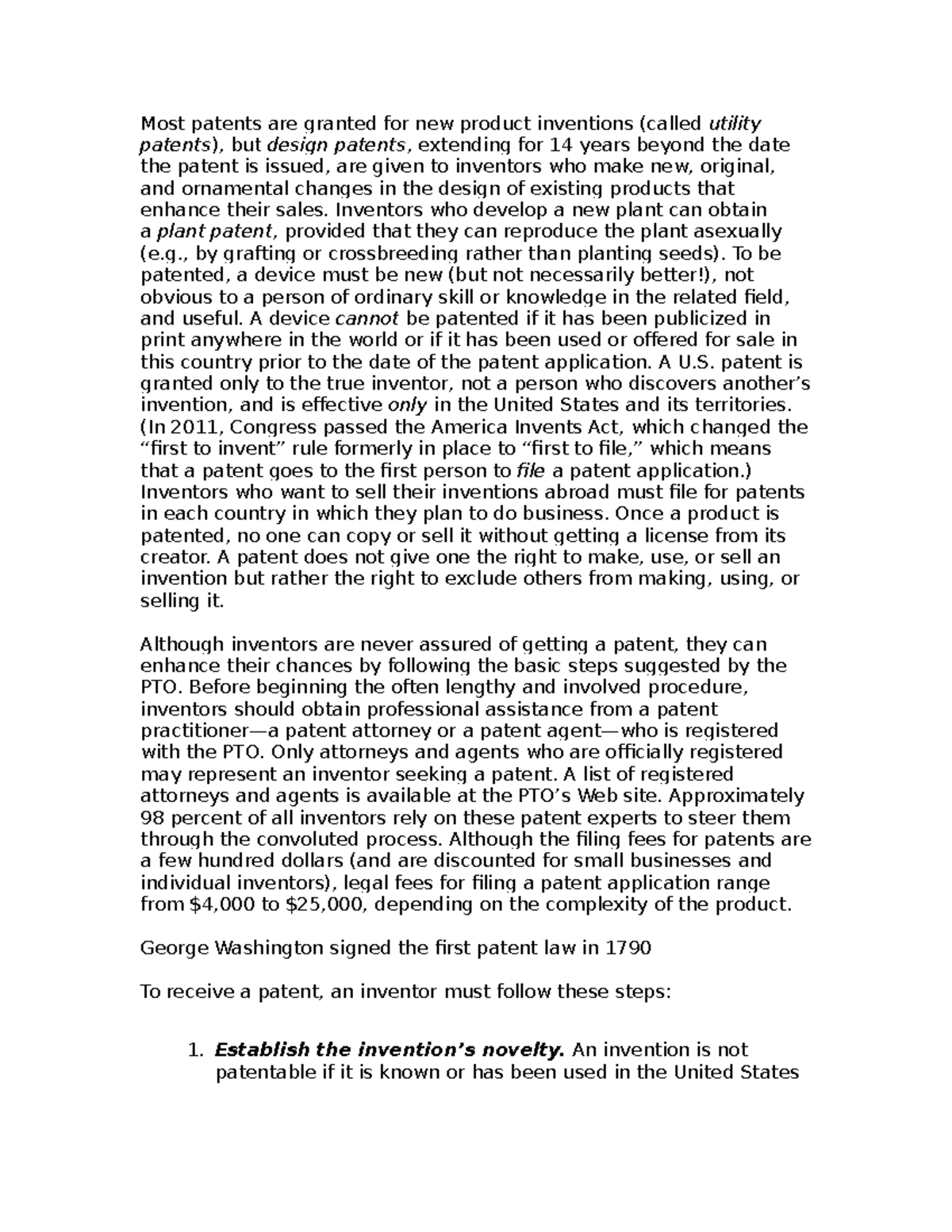 MG318 CH3 Notes - Most patents are granted for new product inventions ...