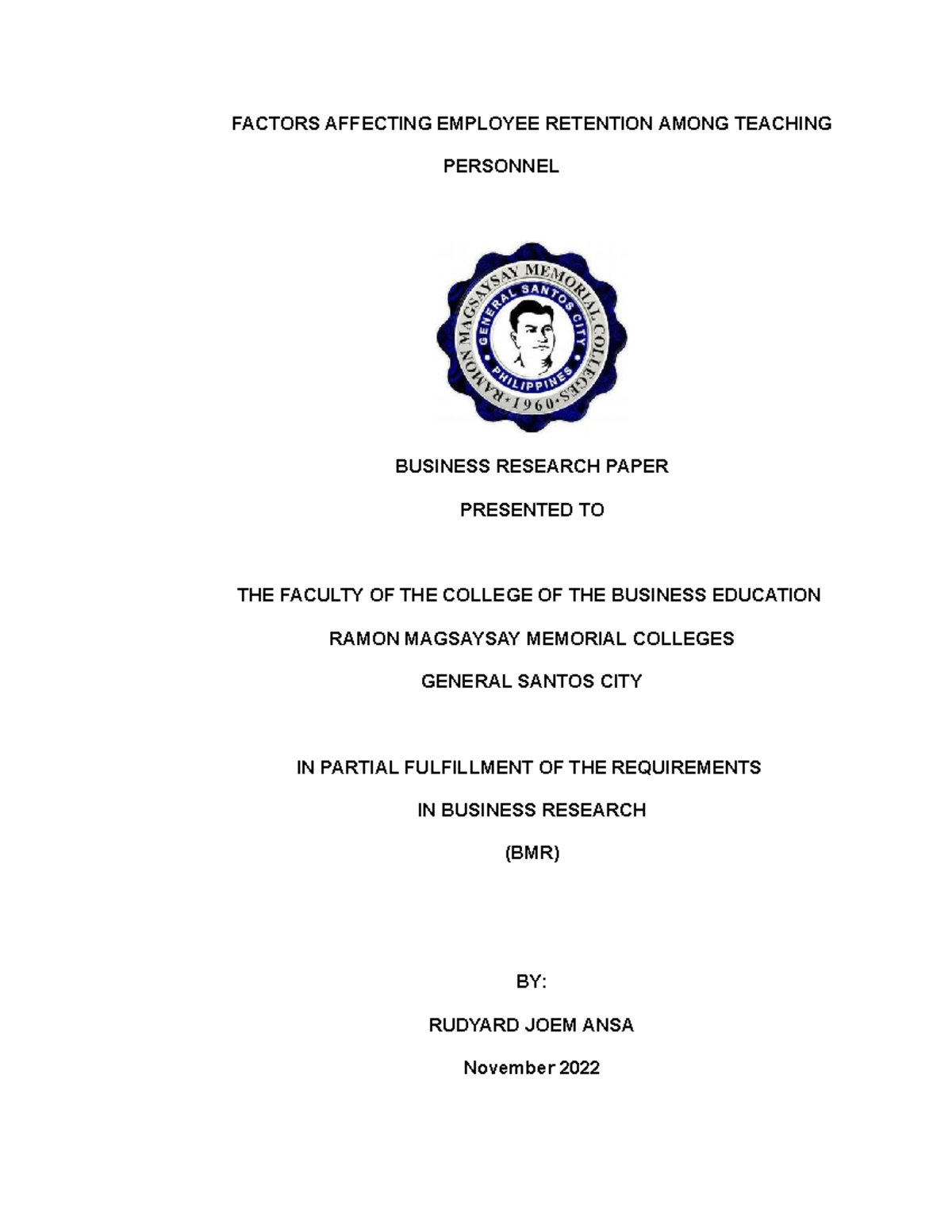 ANSA - BMR - FACTORS AFFECTING EMPLOYEE RETENTION AMONG TEACHING ...