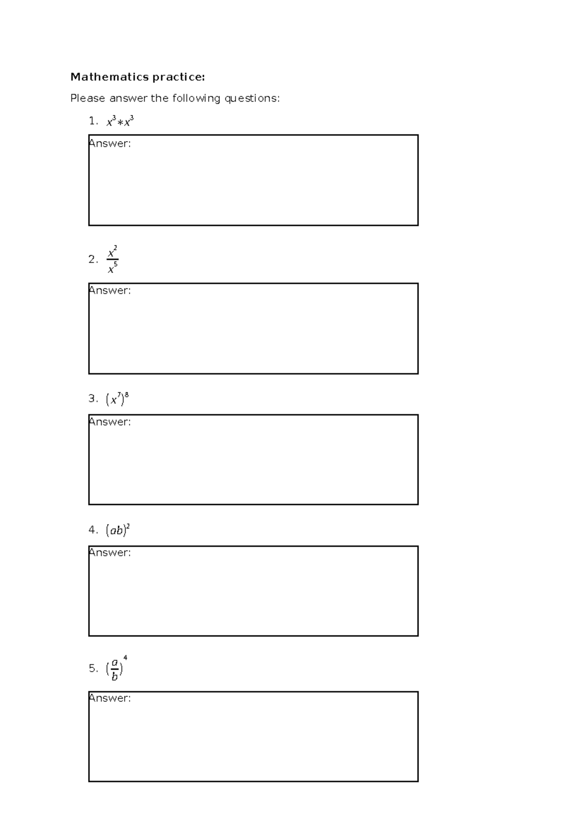 Introduction to rules of algebra - Mae 102K - Mathematics practice ...