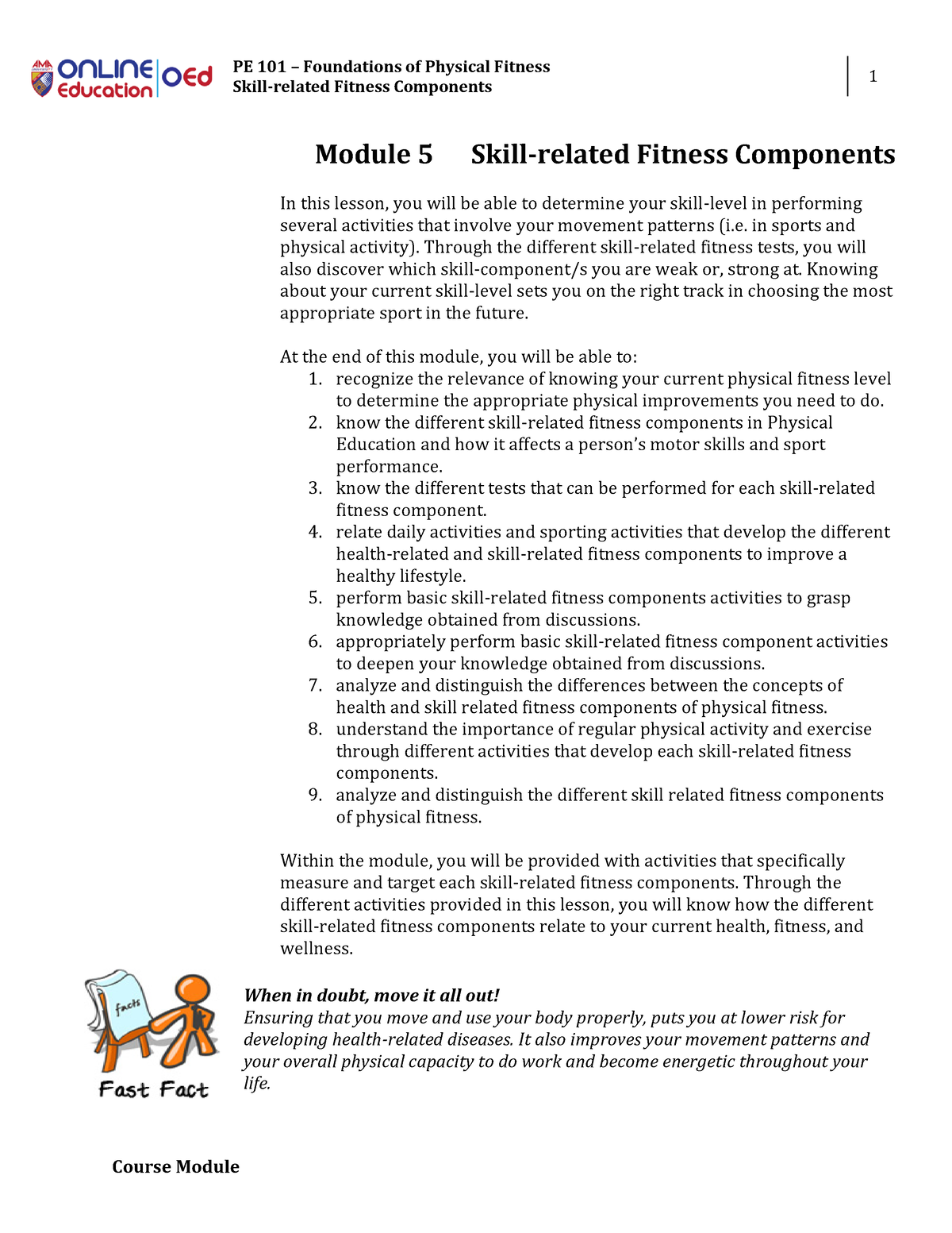 PHYED 6101 Physical Fitness Module 5 Skill related Fitness 