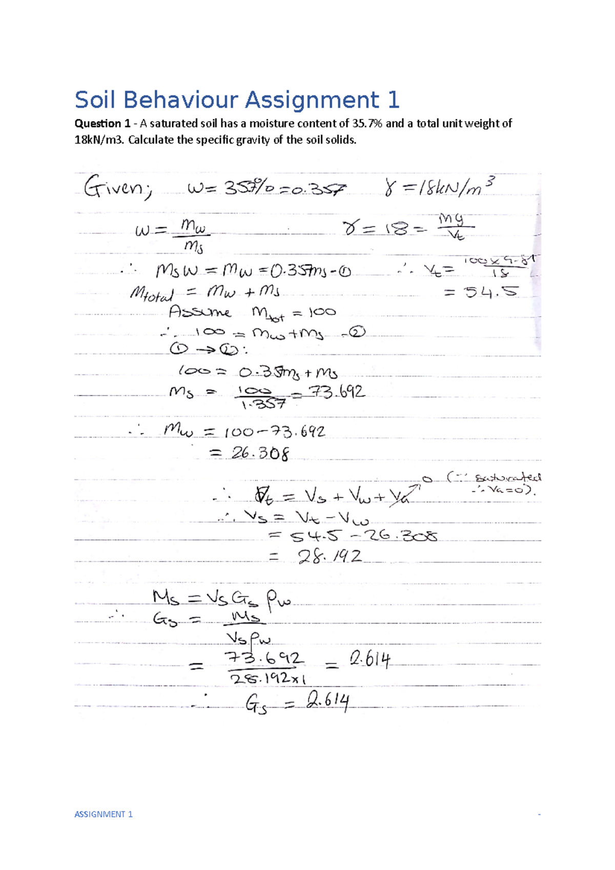 Assignment 1 - Studocu - Soil Behaviour Assignment 1 Question 1 A ...
