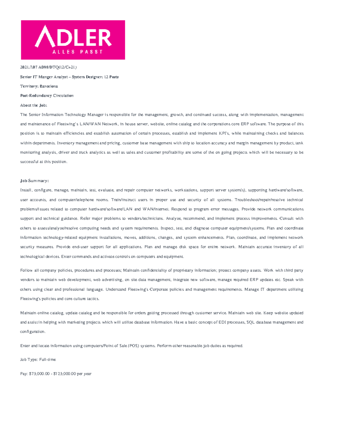 NTC - software engineering - re 2021.7 ADM/DTQ(12/C+21) Senior IT ...