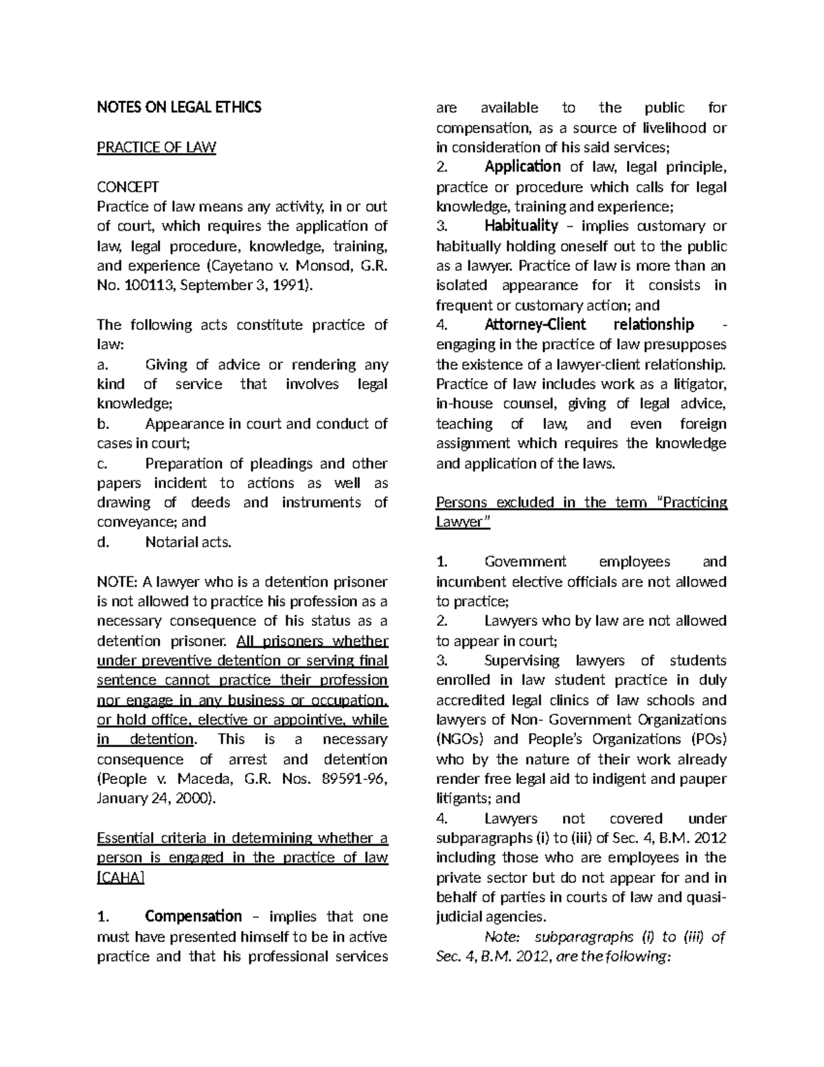 Notes ON Legal Ethics - Includes CPRA - NOTES ON LEGAL ETHICS PRACTICE ...