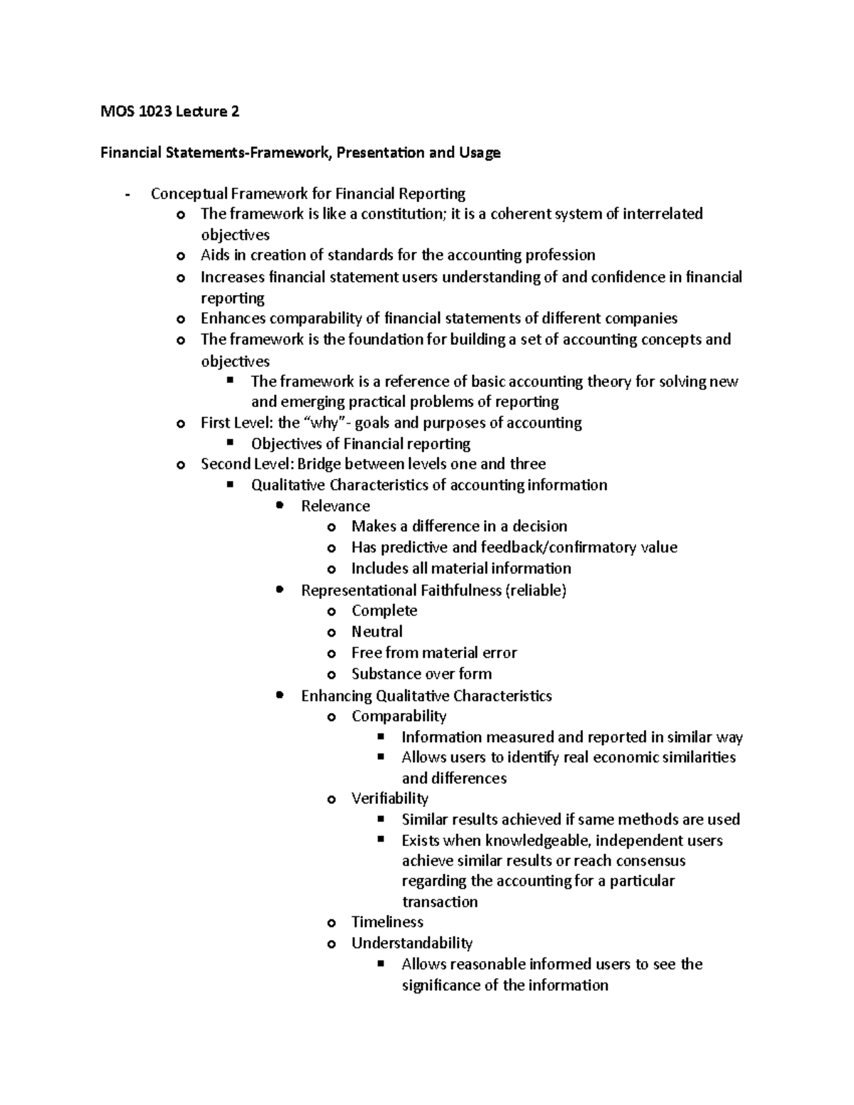 MOS 1023 Lecture 2 - MOS 1023 Lecture 2 Financial Statements-Framework ...