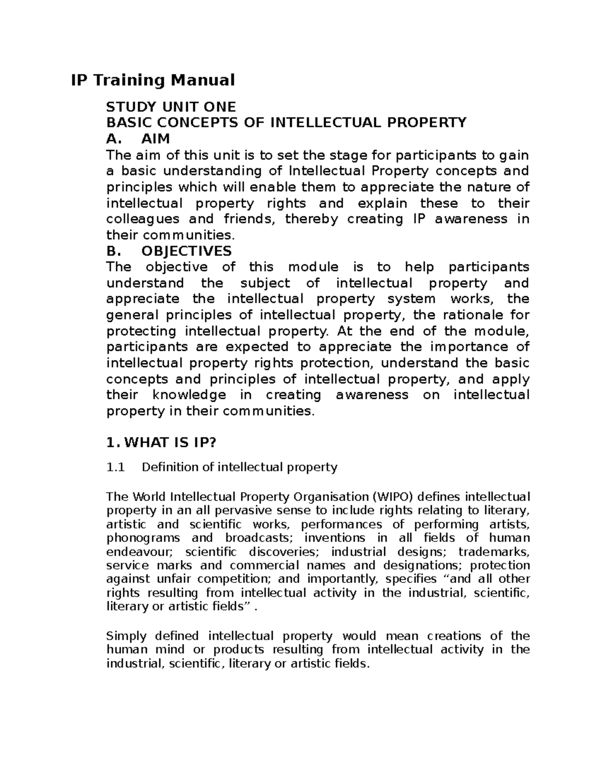 IP Training Manual MN2019 IP Training Manual STUDY UNIT ONE BASIC