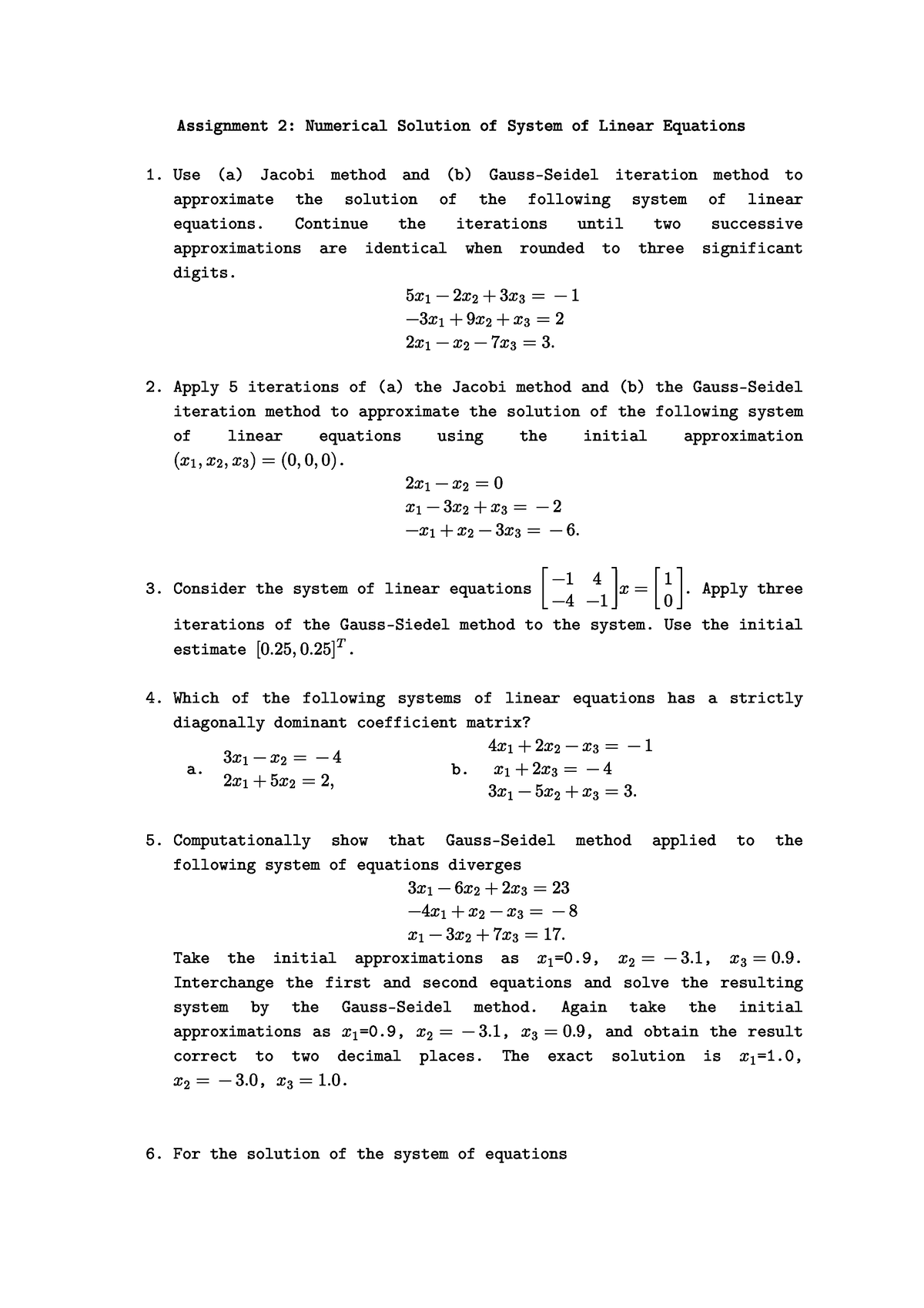 Assignment 2 - Use (a) Jacobi Method And (b) Gauss-Seidel Iteration ...