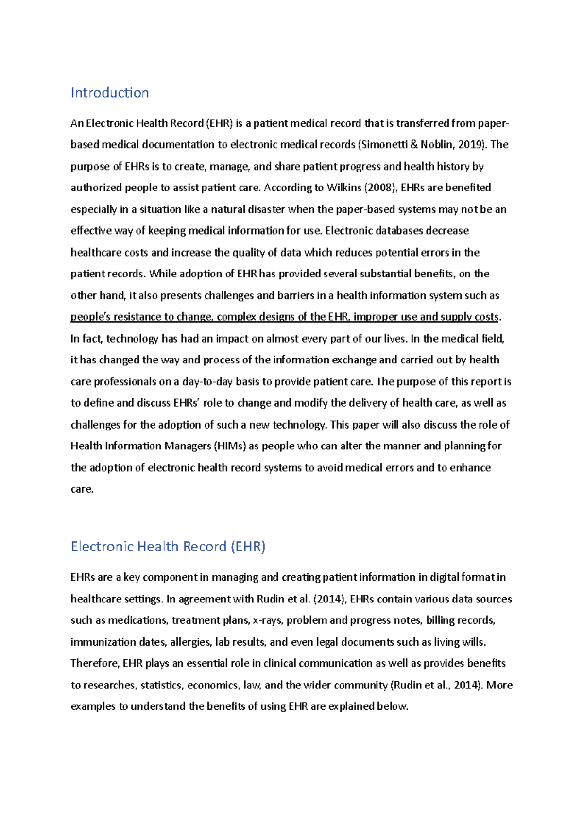 Assessment Item No. 2 - Introduction An Electronic Health Record (EHR ...