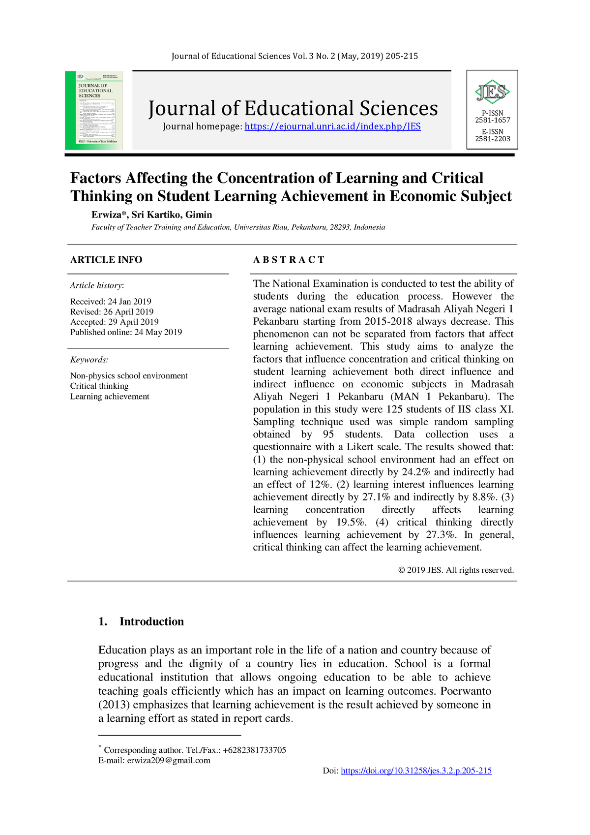 Factors Affecting The Concentration Of Learning An - Journal Of ...