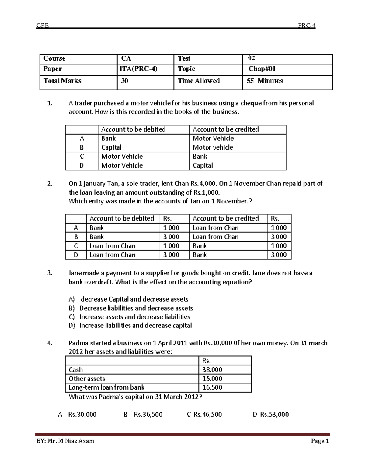 ITA Test-1 - Class Test - Course CA Test 02 Paper ITA(PRC-4) Topic Chap ...