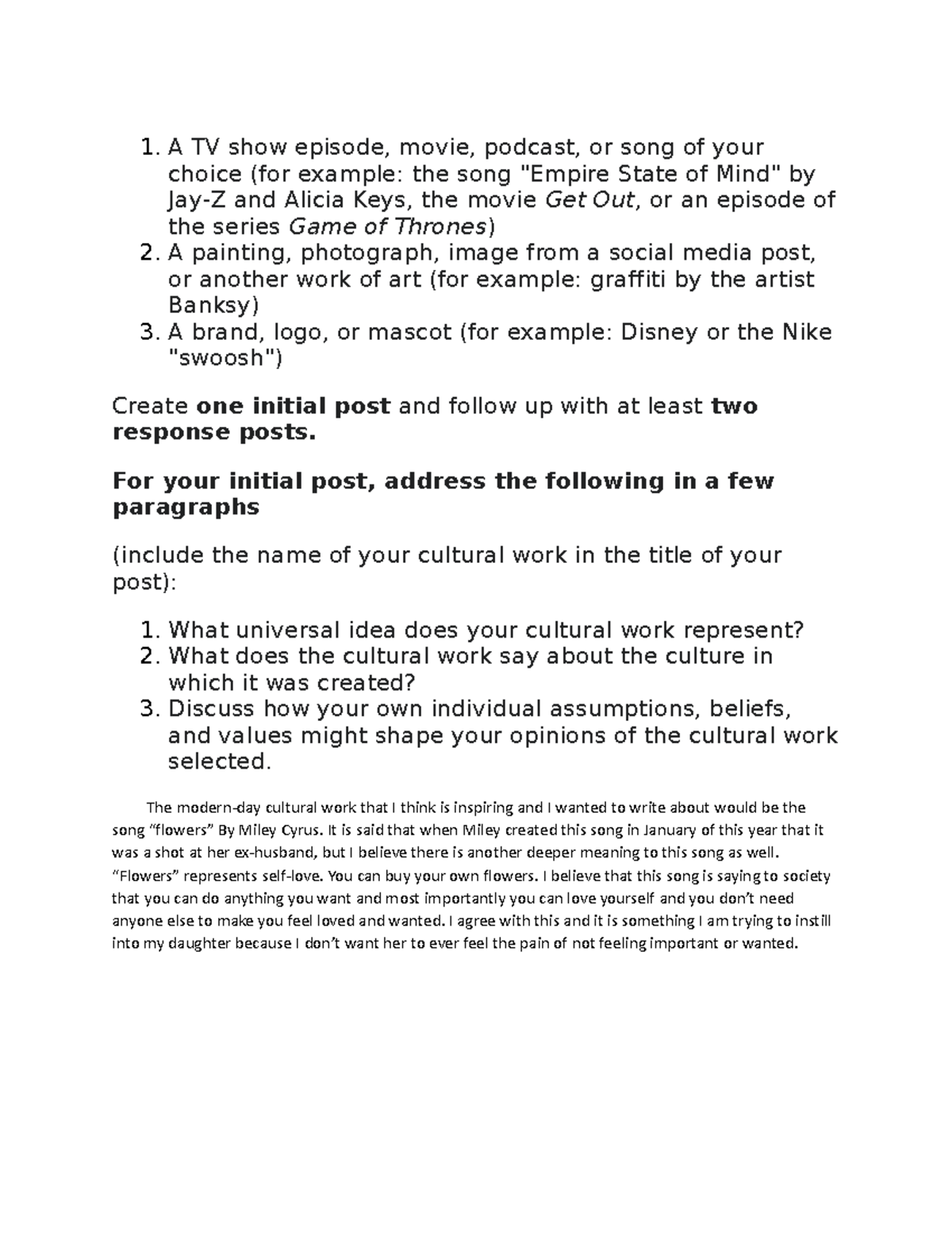 Humanties Module 3 Discussion post - 1. A TV show episode, movie ...