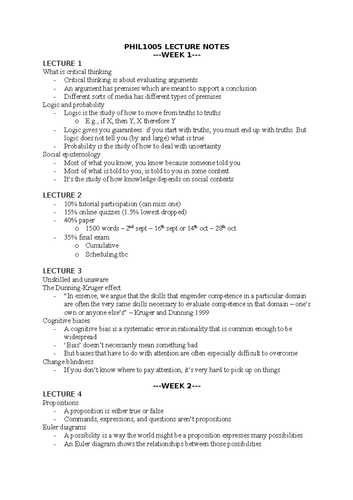 PHIL1005 Lecture Notes - PHIL1005 LECTURE NOTES -WEEK 1- LECTURE 1 What ...