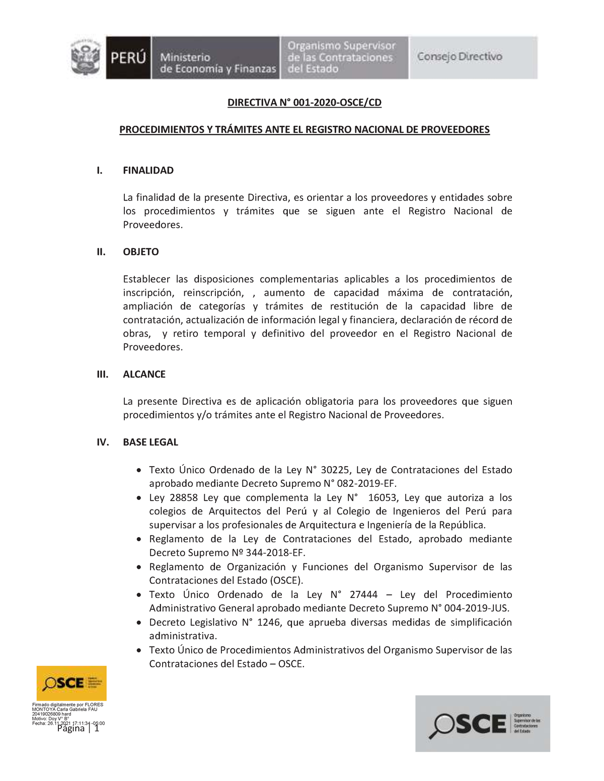 Directiva N° 001-2020-OSCE-CD Procedimientos Y Trámites Ante El RNP ...