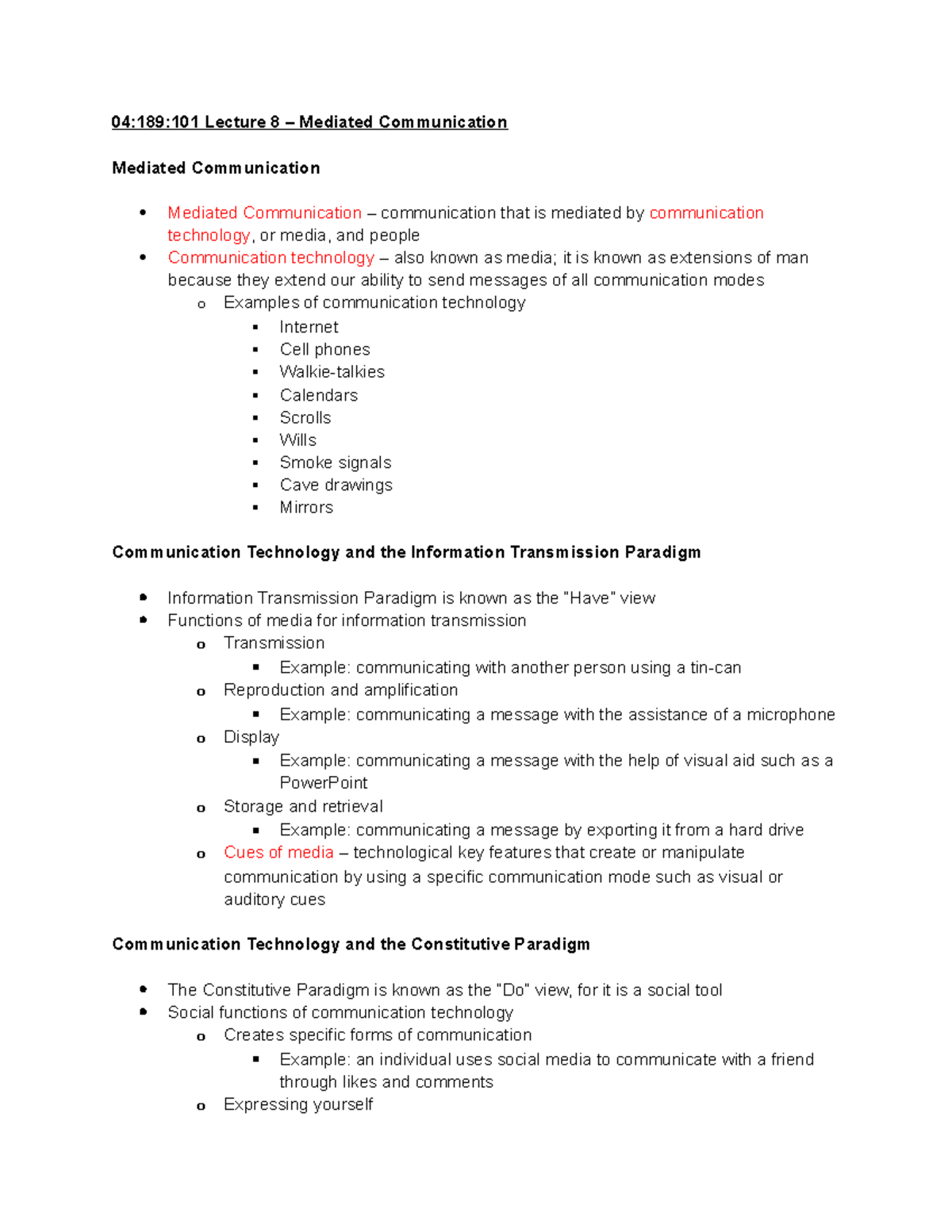 04189101 Lecture 8 - Mediated Communication - 04:189:101 Lecture 8 ...