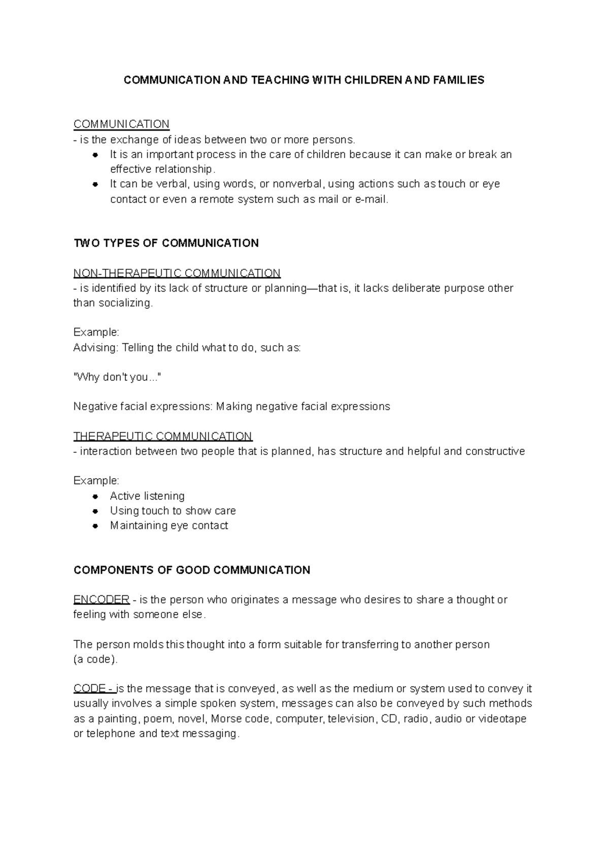 Communication AND Teaching WITH Children AND Families - COMMUNICATION ...