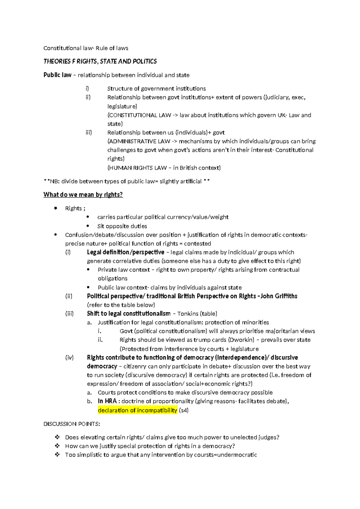 Constitutional law notes - Constitutional law- Rule of laws THEORIES F ...