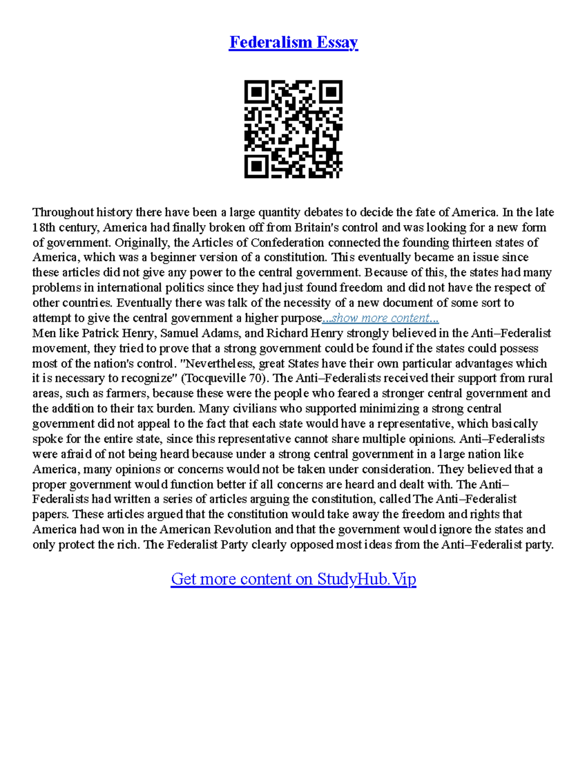 Federalism Essay Paper - Federalism Essay Throughout history there have ...
