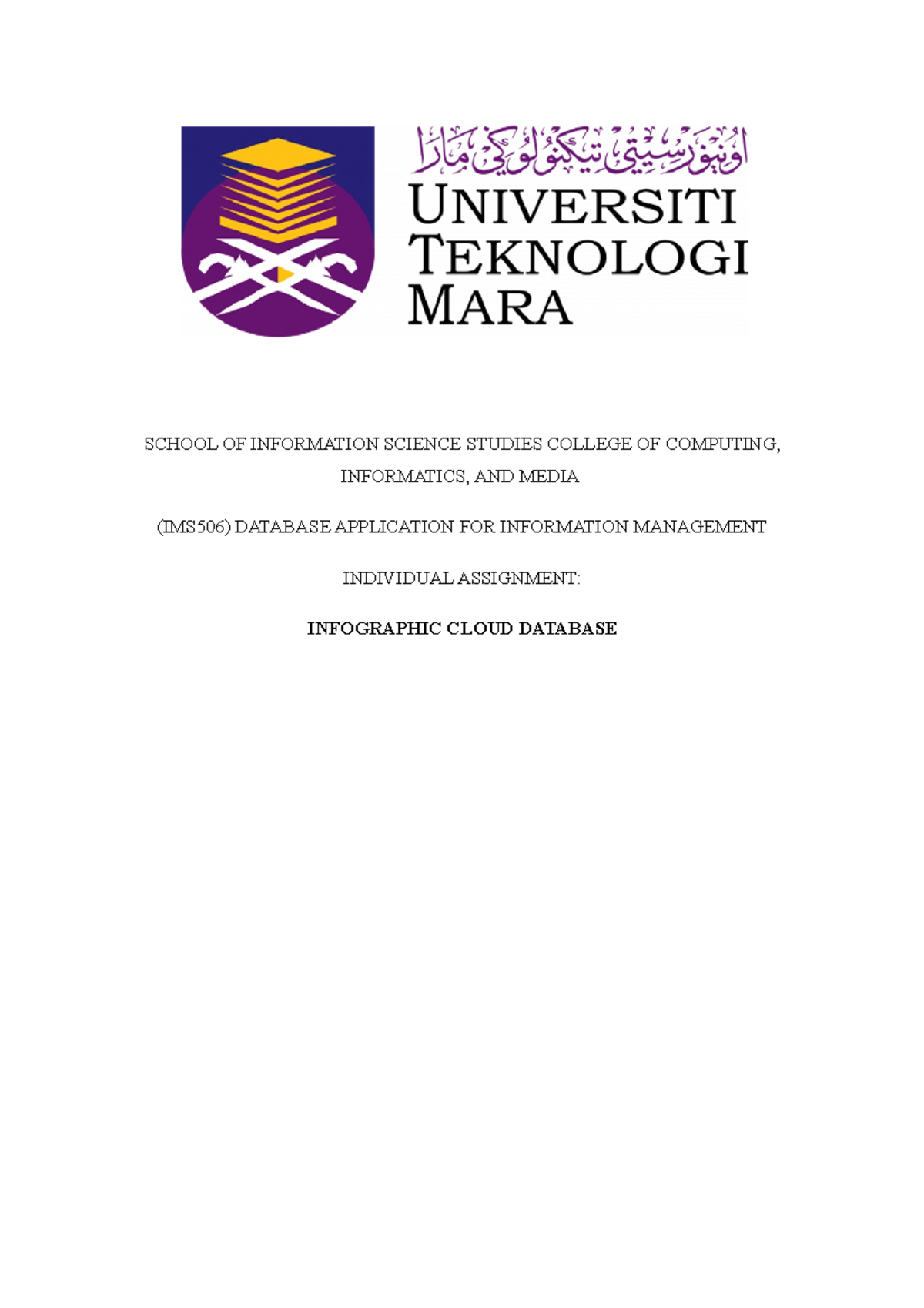 Individual Assignment - SCHOOL OF INFORMATION SCIENCE STUDIES COLLEGE ...