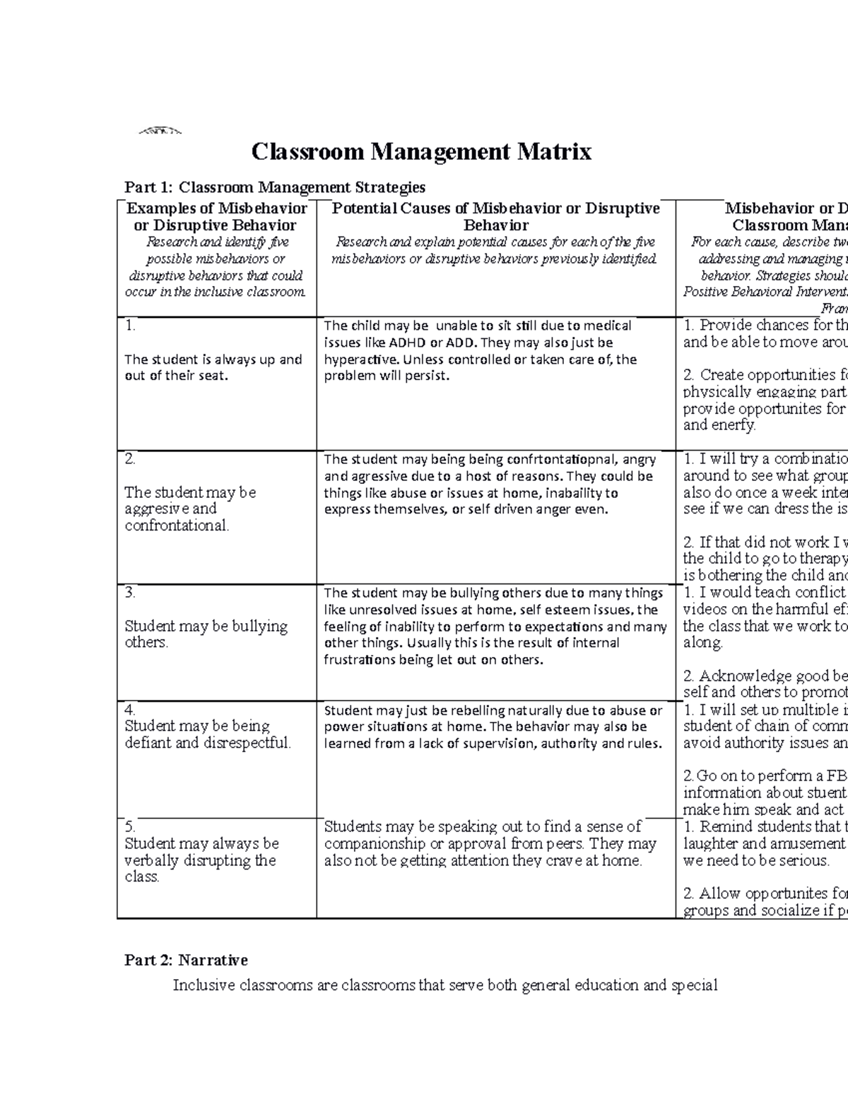 Classroom-Management-Matrix - Classroom Management Matrix Part 1 ...