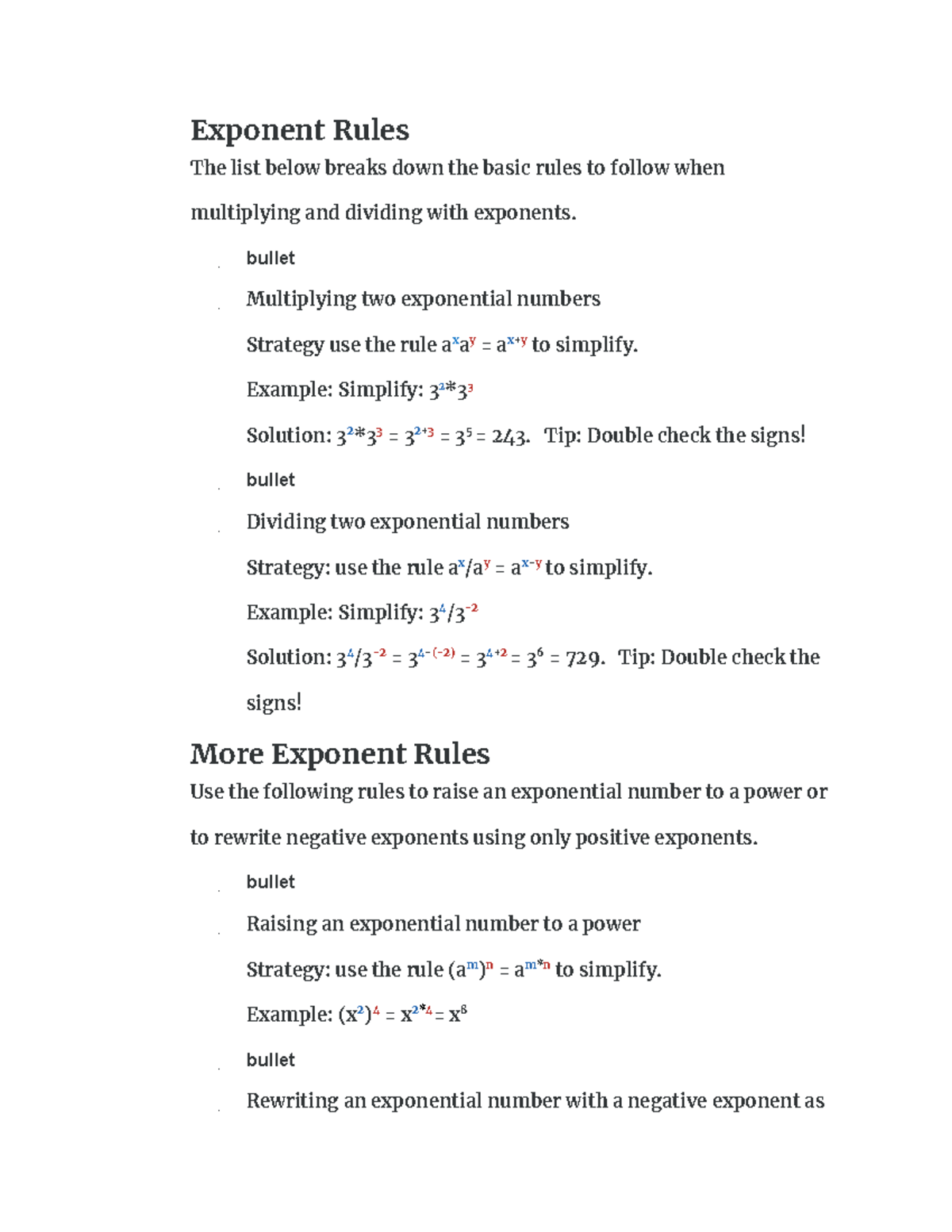 Math Fundamentals - College Algebra II - Exponent Rules The List Below ...