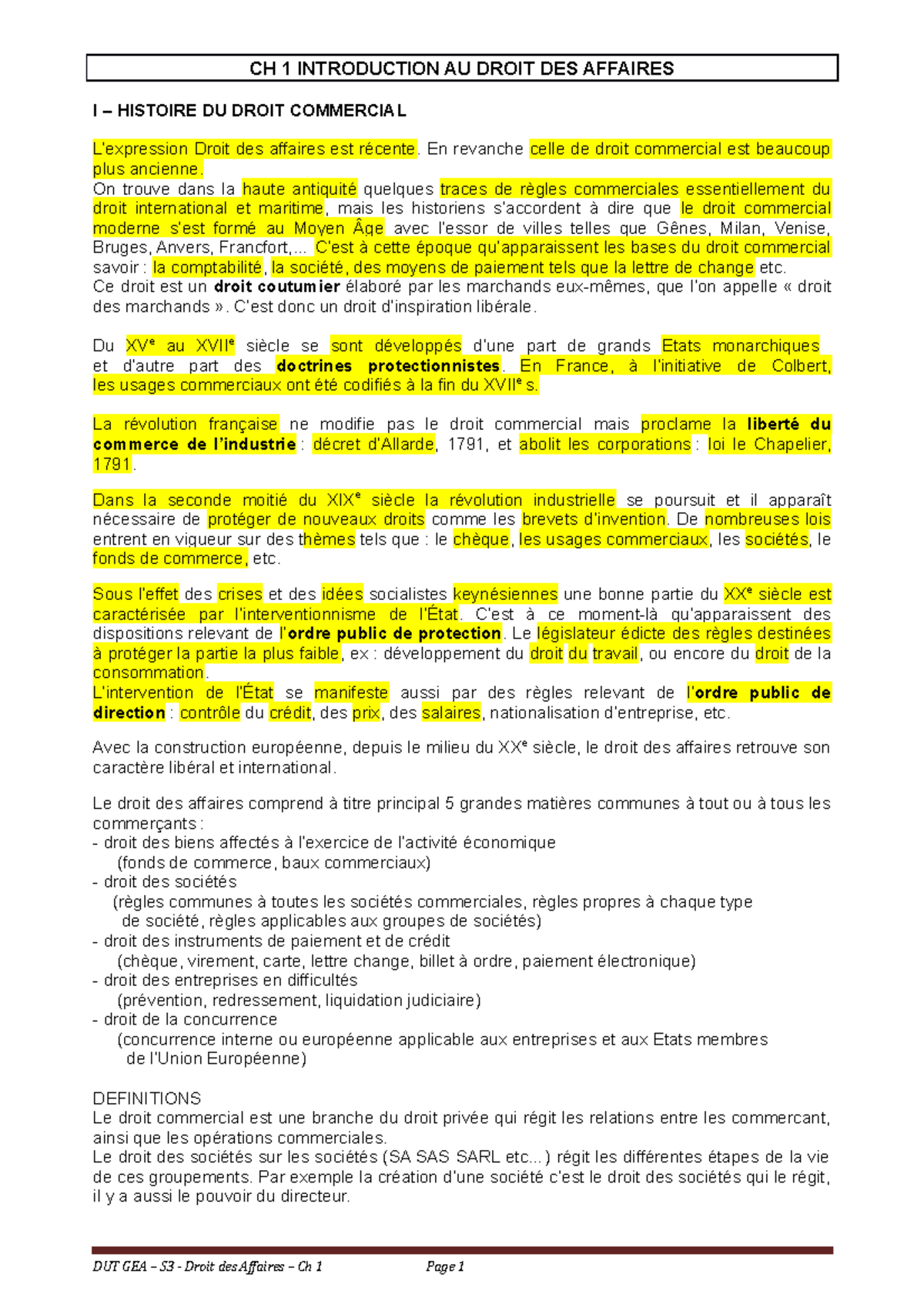 Chapitre 1 Droit Des Affaires - CH 1 INTRODUCTION AU DROIT DES AFFAIRES ...