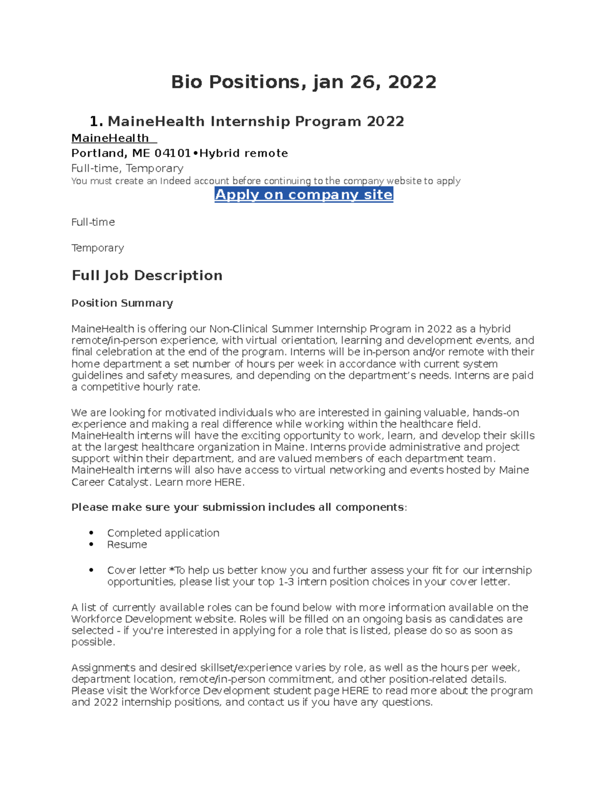 Bio Positions Jan - position - Bio Positions, jan 26, 2022 1 ...