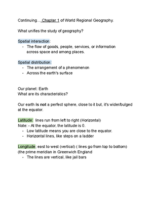 World Regional Geography- Chapter 1 - Continuing... Chapter 1 of World ...