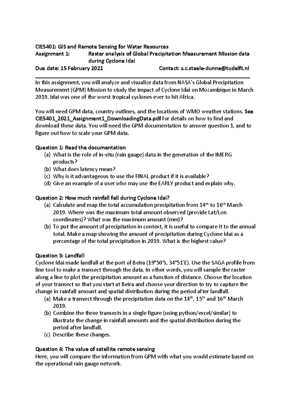 CIE5401 Assignment 1 CIE5401 GIS and Remote Sensing for Water