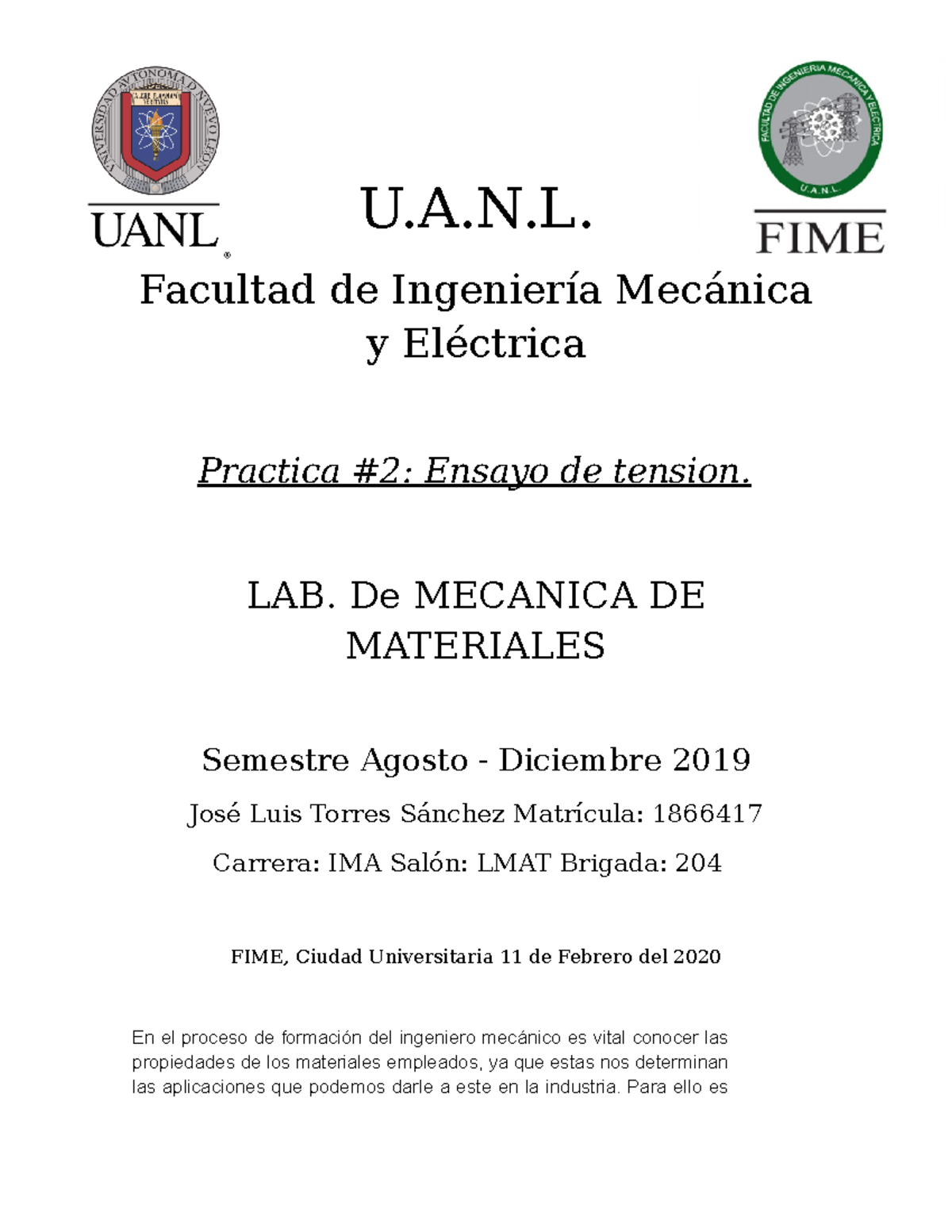 Practica 2 Ensayo De Tension - U.A.N. Facultad De Ingeniería Mecánica Y ...