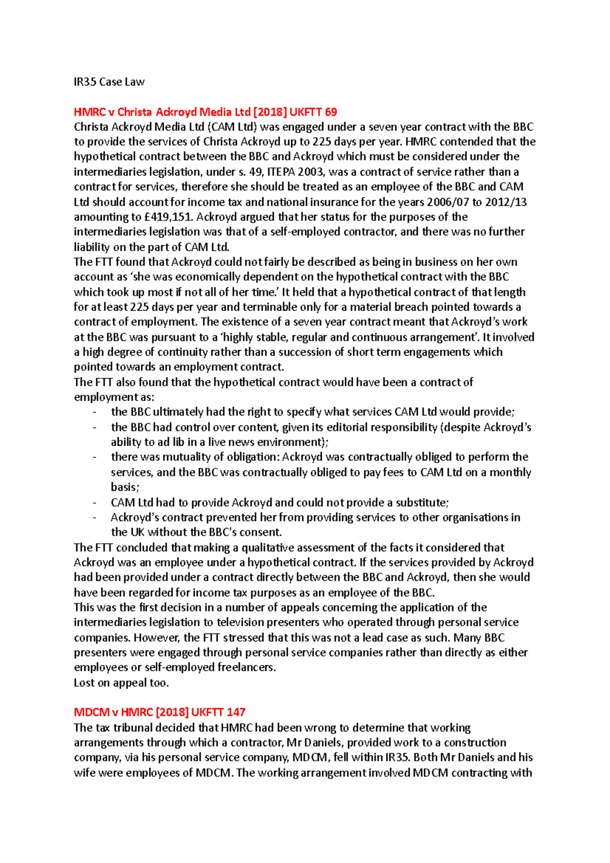 IR35 Case Law ir35 case law IR35 Case Law HMRC v Christa Ackroyd