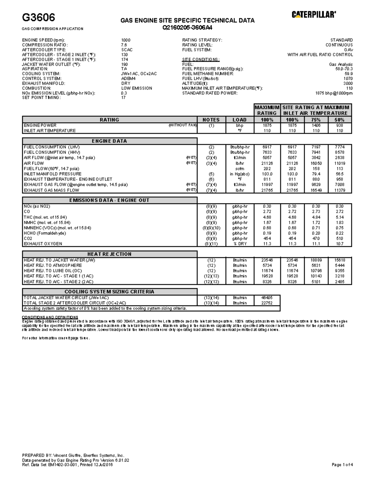 G3606 Engine Specifications at site conditions - G3606 GAS ENGINE SITE ...