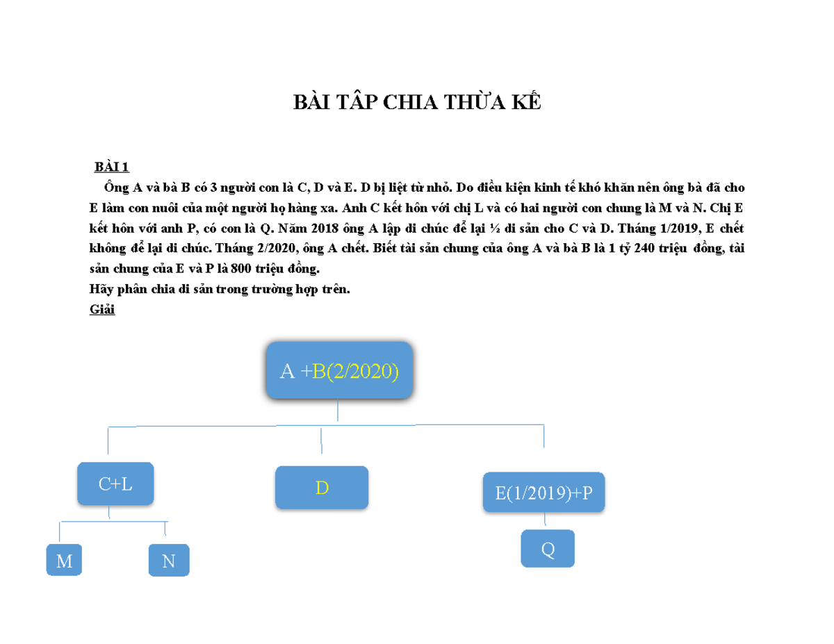 BAI TAP CHIA THUA KE - nothing - BÀI TÂP CHIA THỪA KẾ BÀI 1 Ông A và bà ...