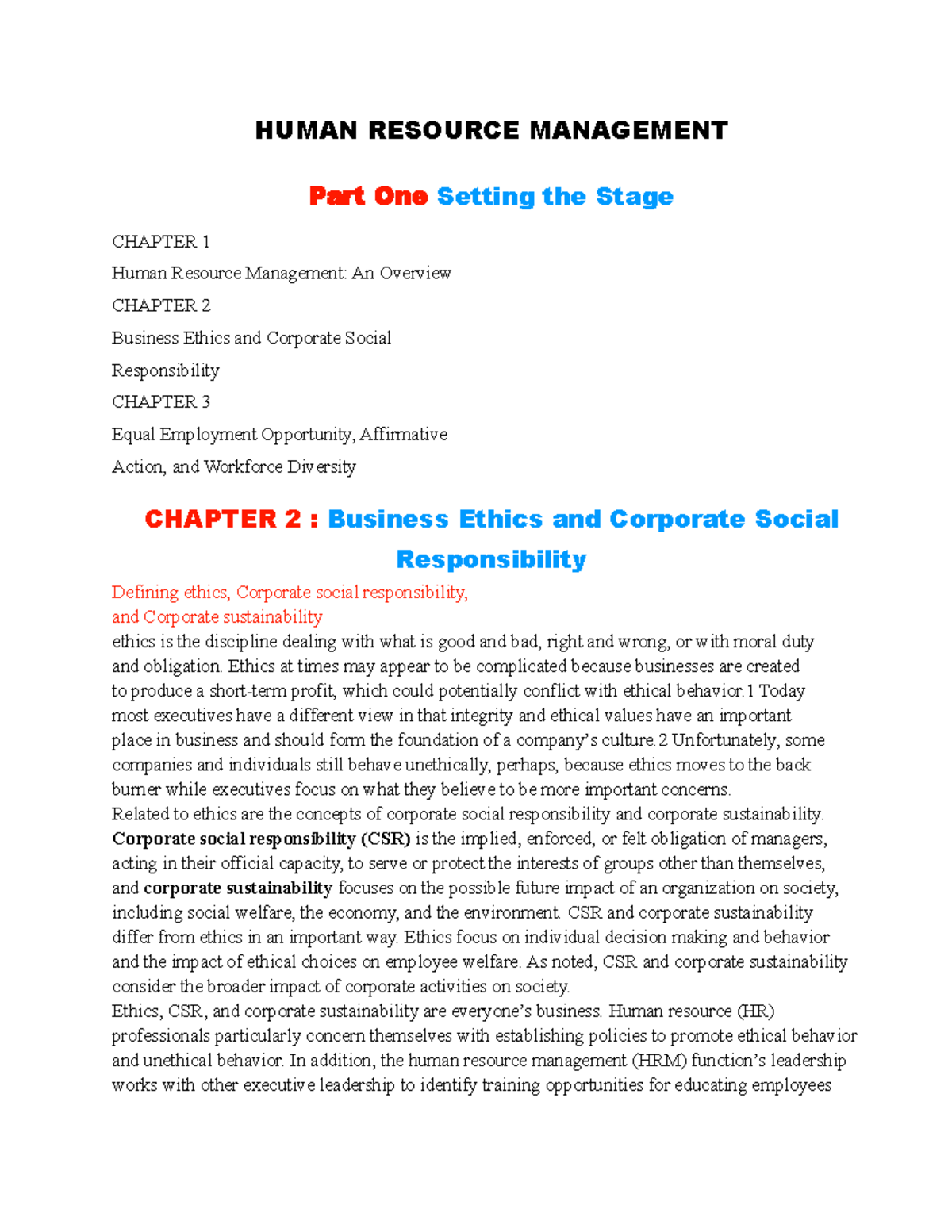 Human Resource Management PART 1 Chapter 2 - HUMAN RESOURCE MANAGEMENT ...