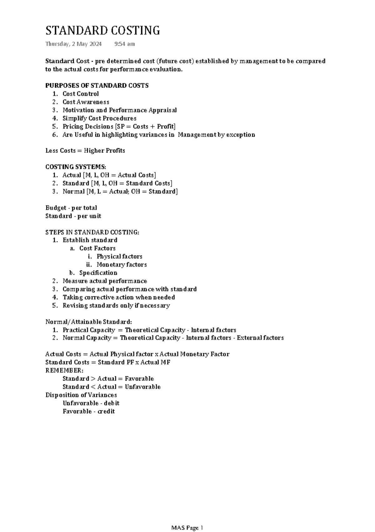 Standard Costing - Standard Cost - pre determined cost (future cost ...