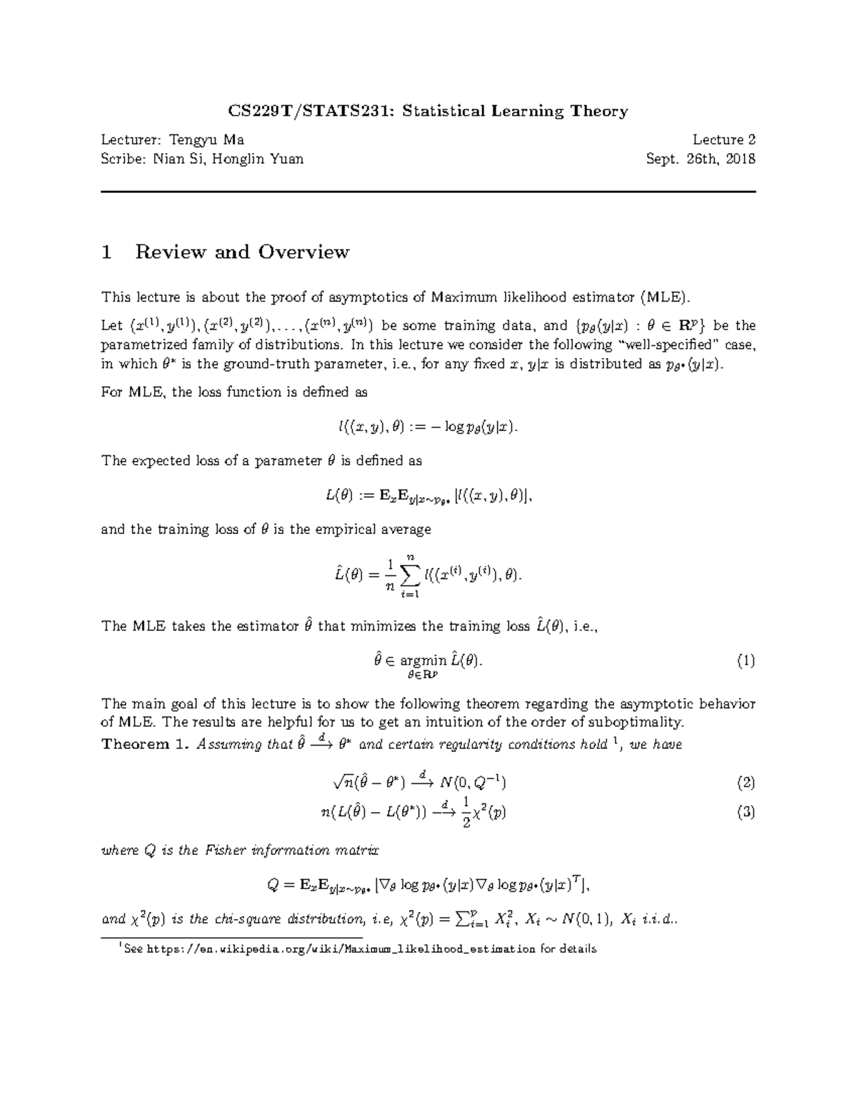 09 26 Final - Lecture Notes On Statistical Methods - CS229T/STATS231 ...